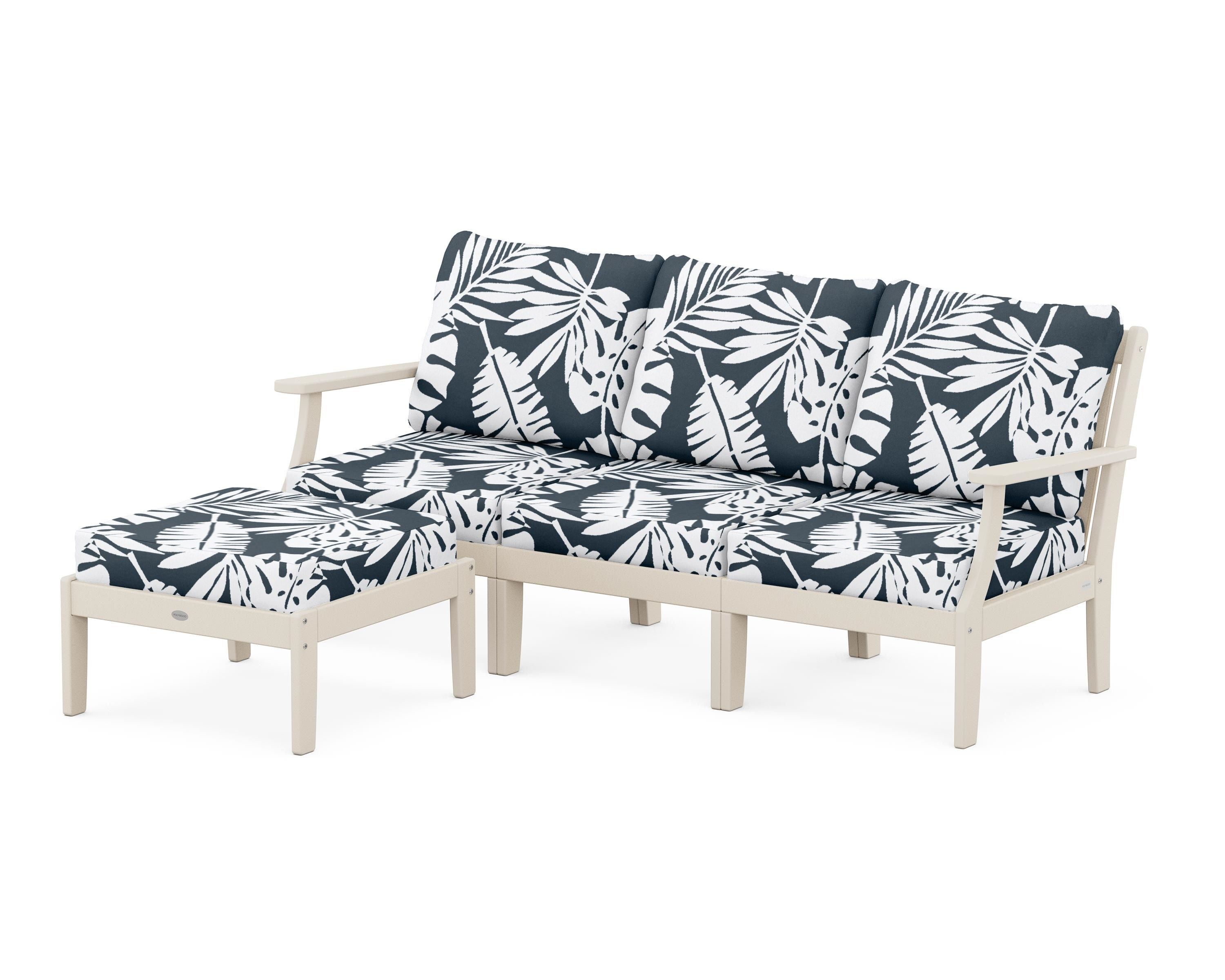 POLYWOOD® Braxton Modular 4-Piece Deep Seating Set with Ottoman in Sand / Leaf Marine Indigo