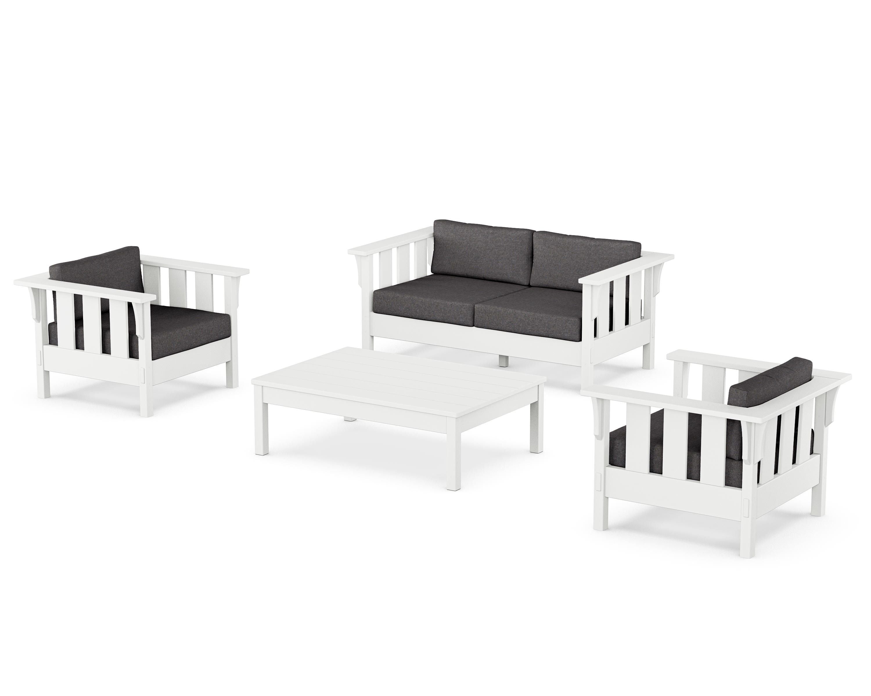Martha Stewart by POLYWOOD® Acadia 4-Piece Deep Seating Set with Loveseat in White / Ash Charcoal