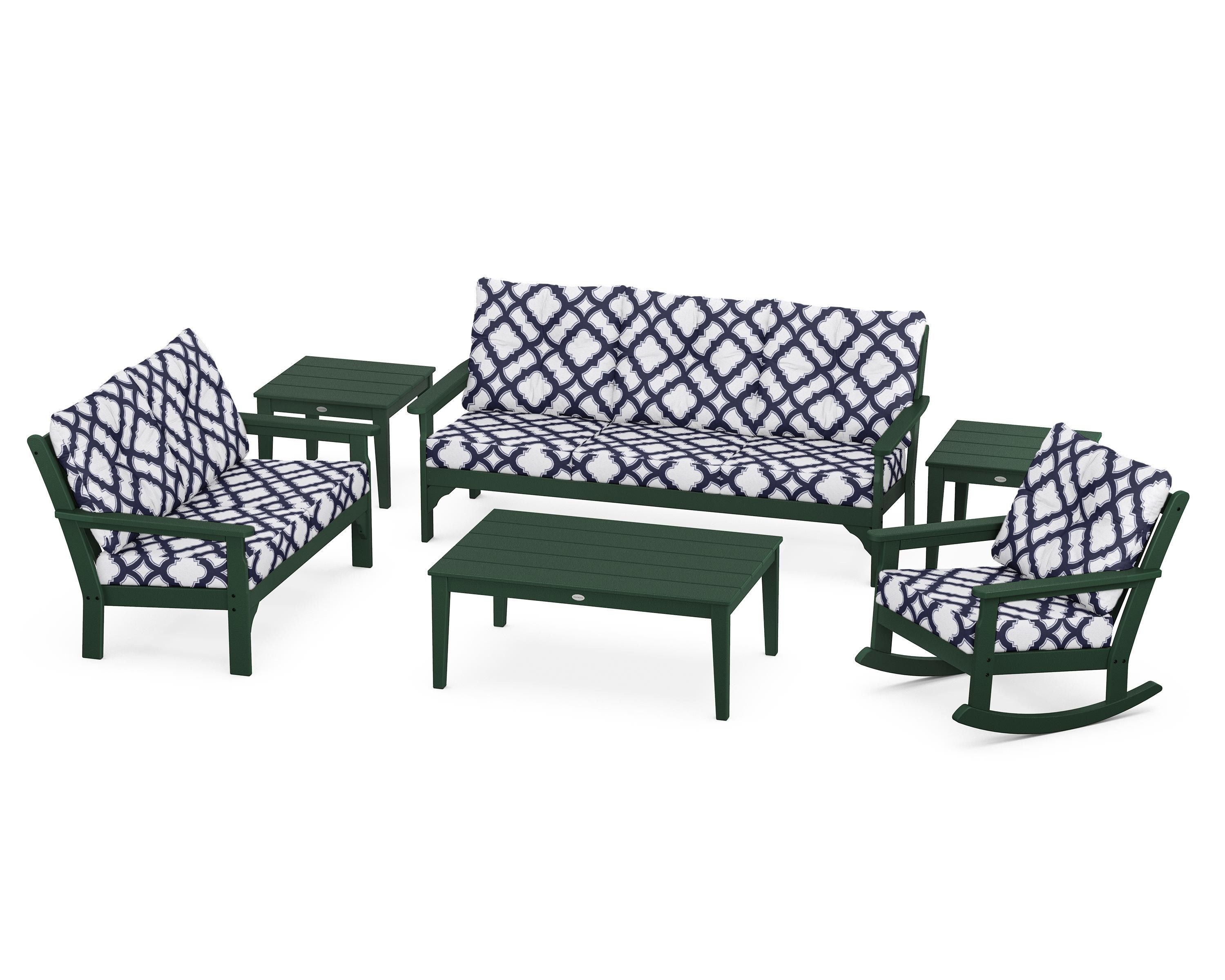 POLYWOOD® Vineyard 6-Piece Deep Seating Set in Green / Trellis Navy