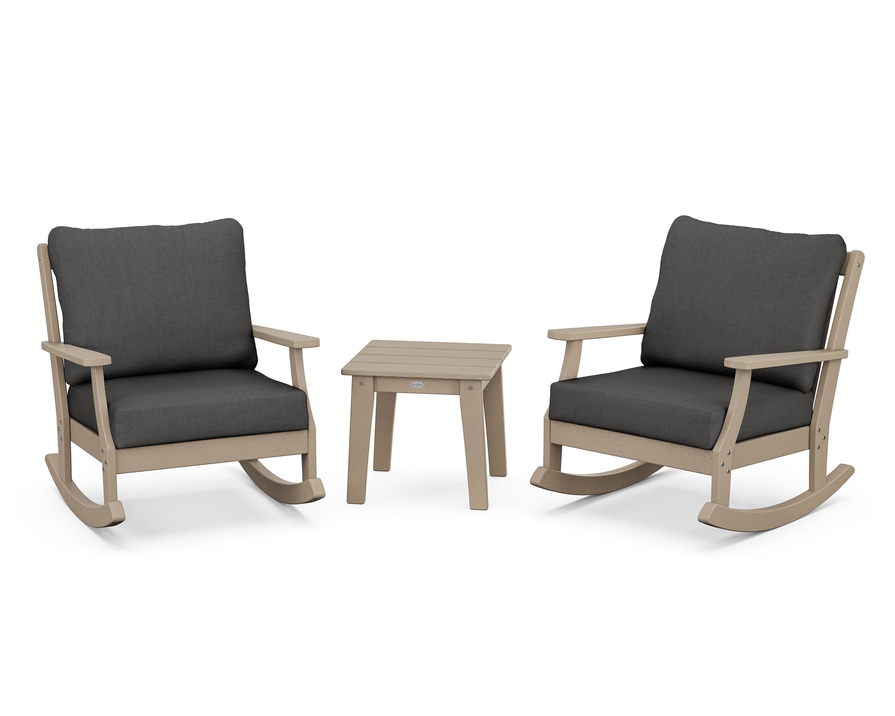 POLYWOOD® Braxton 3-Piece Deep Seating Rocker Set in Vintage Sahara / Spectrum Carbon