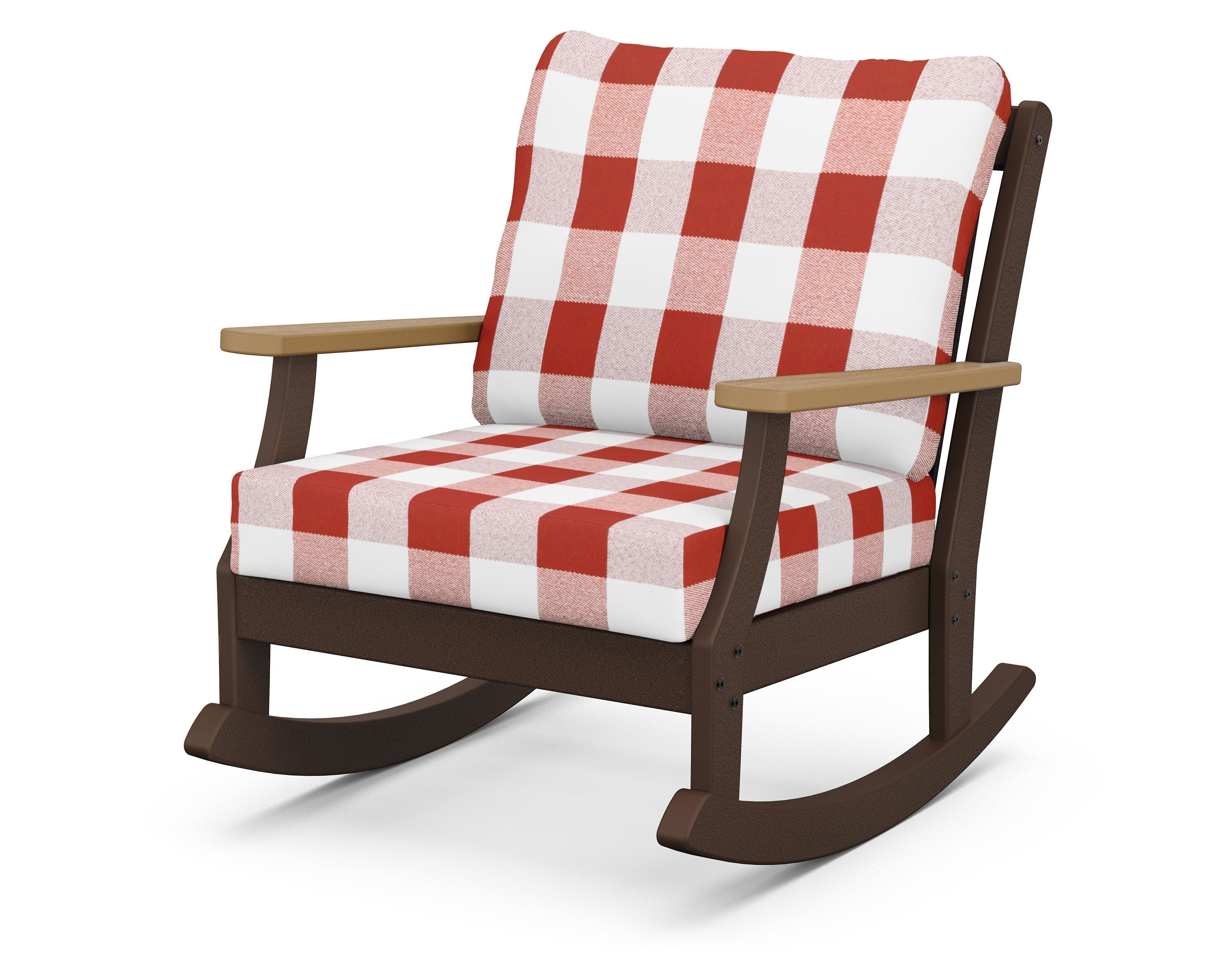 POLYWOOD® Braxton Deep Seating Rocking Chair in Mahogany / Natural / Buffalo Plaid Crimson
