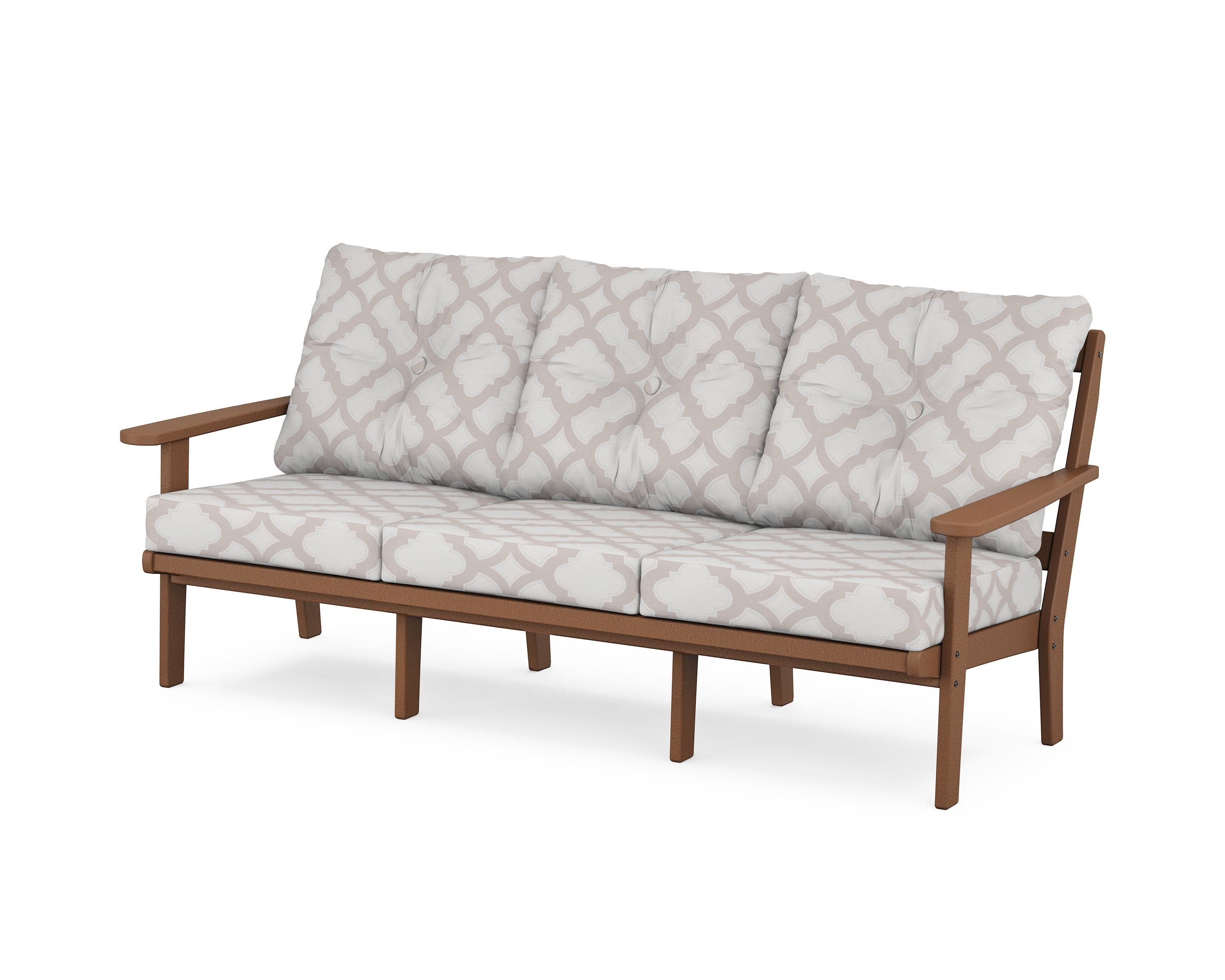 POLYWOOD® Mission Deep Seating Sofa in Teak / Trellis Dune Burlap