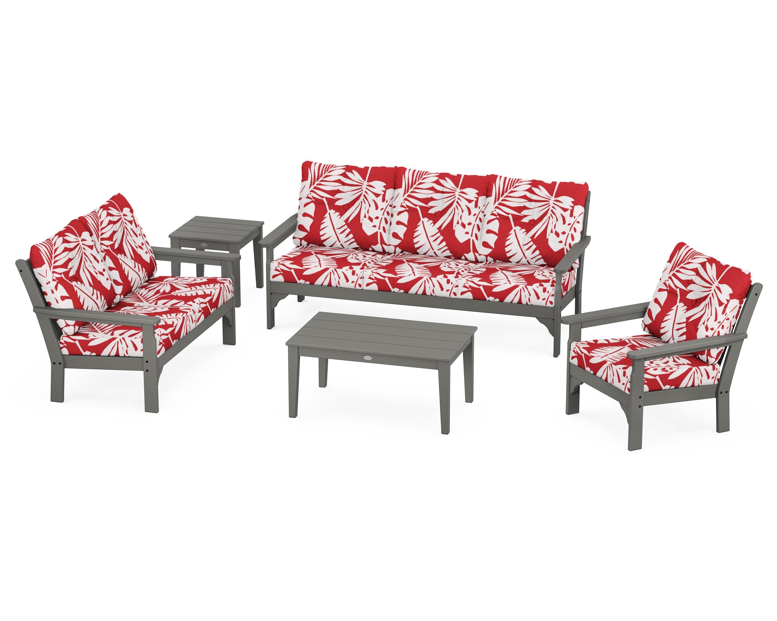 POLYWOOD® Vineyard 5 Piece Deep Seating Set in Slate Grey / Leaf Crimson
