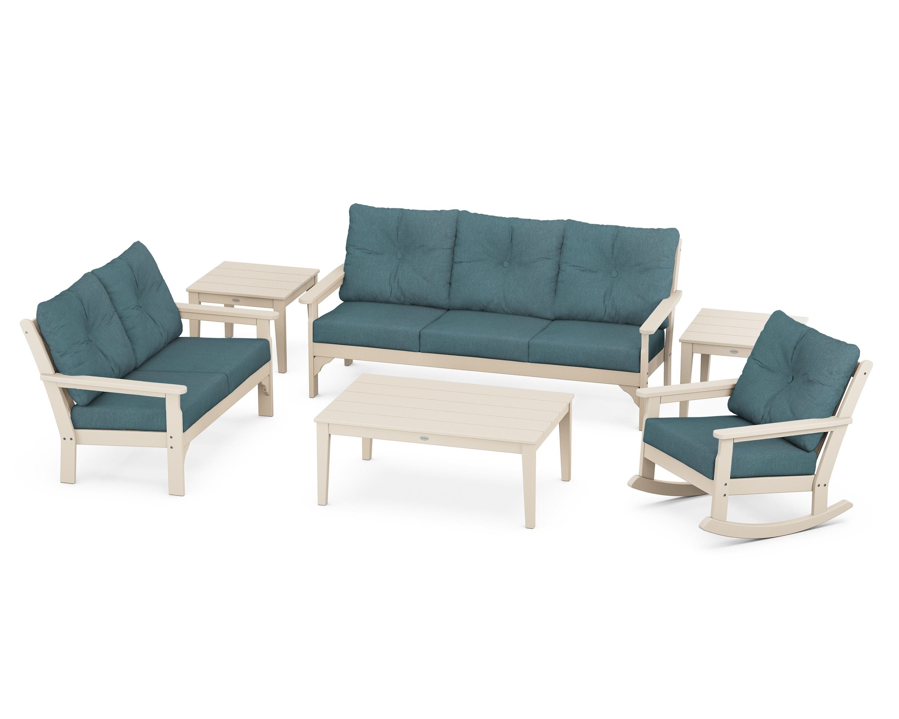 POLYWOOD® Vineyard 6-Piece Deep Seating Set in Sand / Ocean Teal