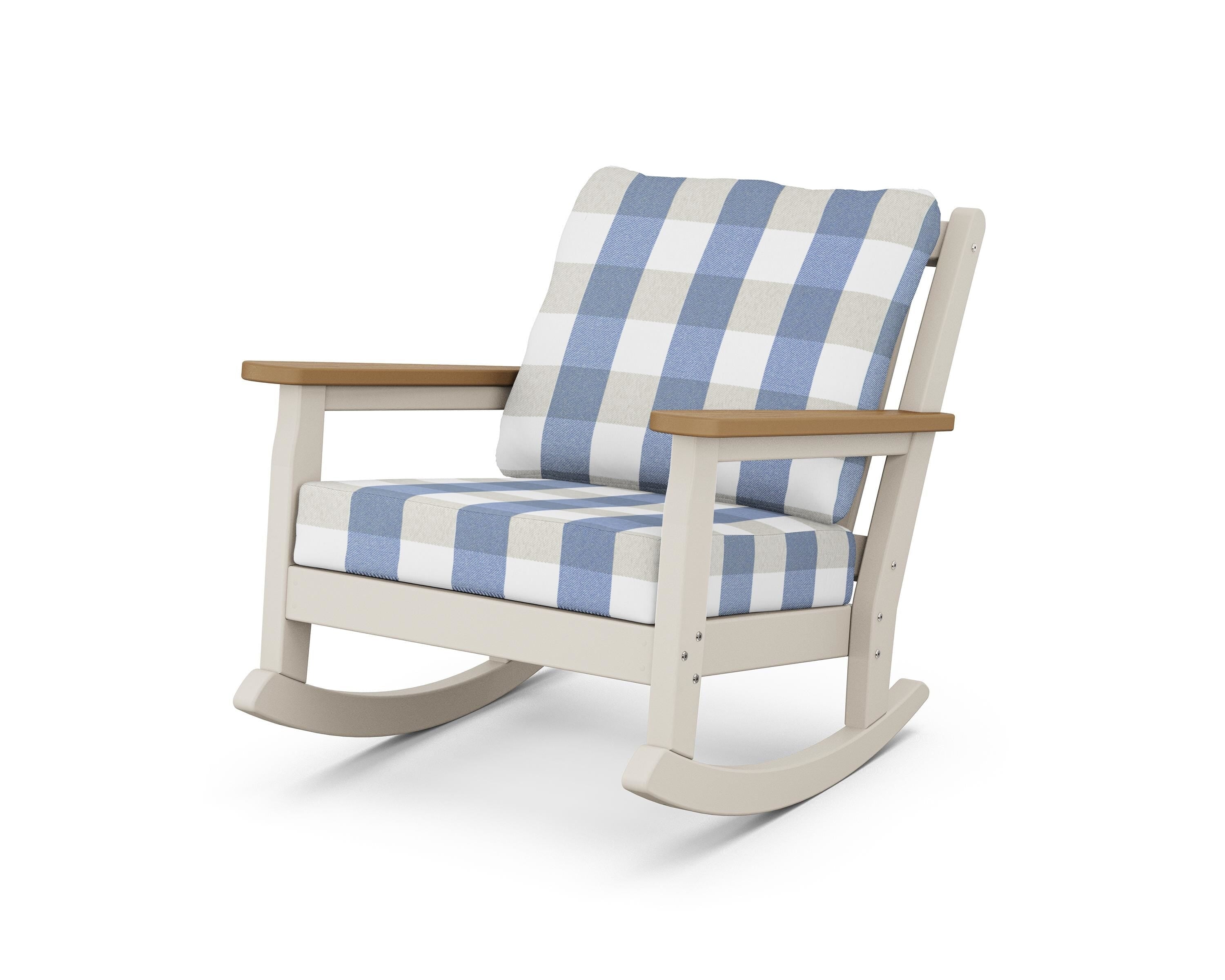 POLYWOOD® Chippendale Deep Seating Rocking Chair in Sand / Natural / Buffalo Plaid Sky Blue