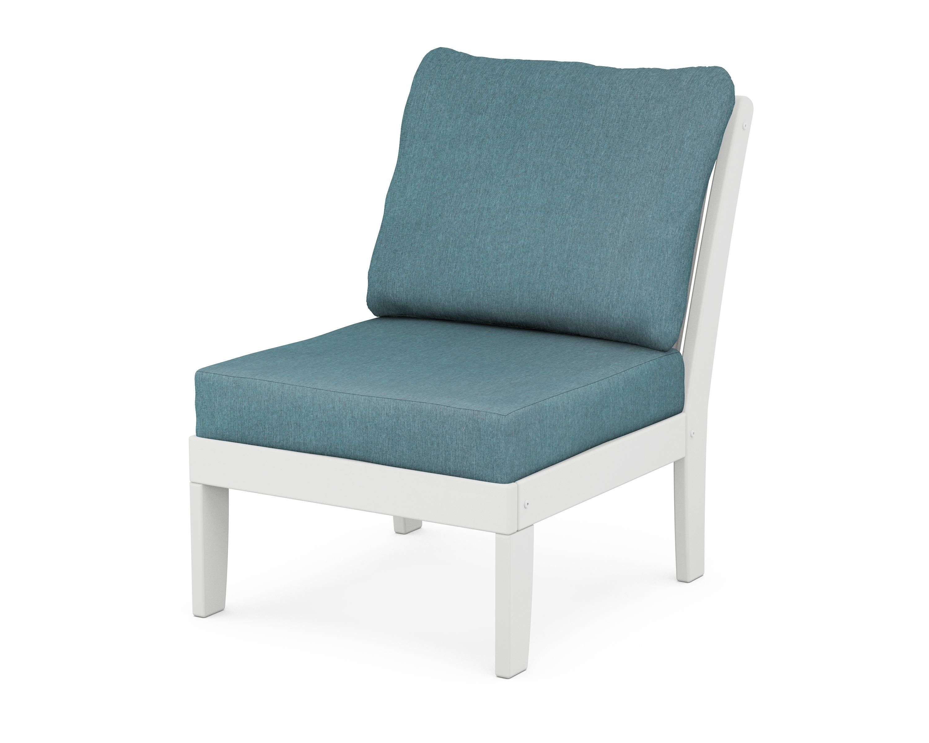 POLYWOOD® Braxton Modular Armless Chair in White / Ocean Teal