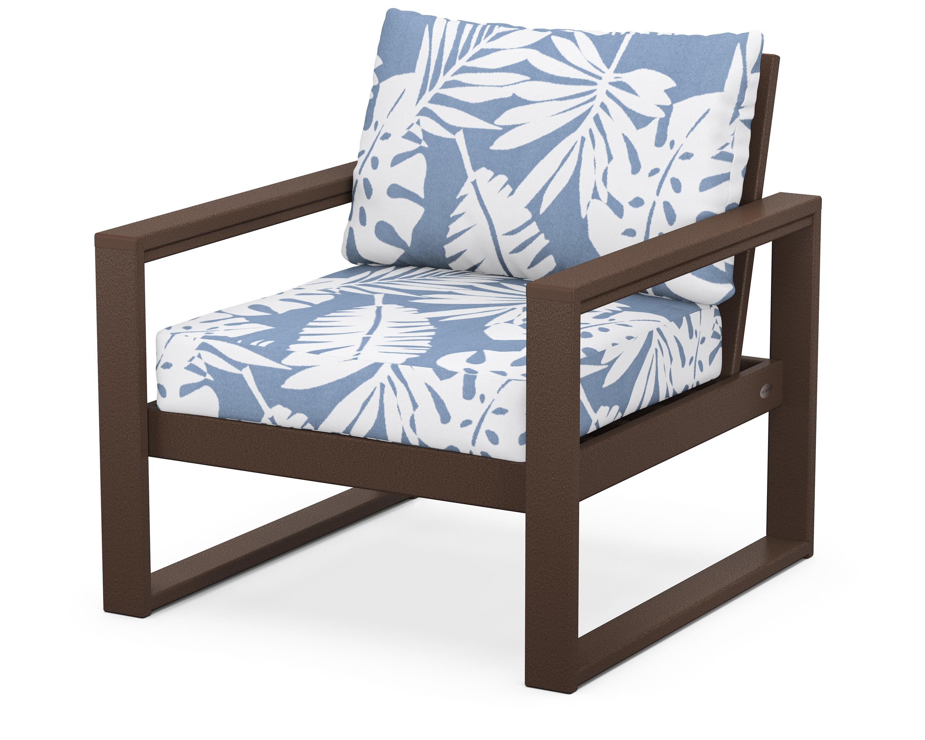 POLYWOOD® EDGE Club Chair in Mahogany / Leaf Sky Blue