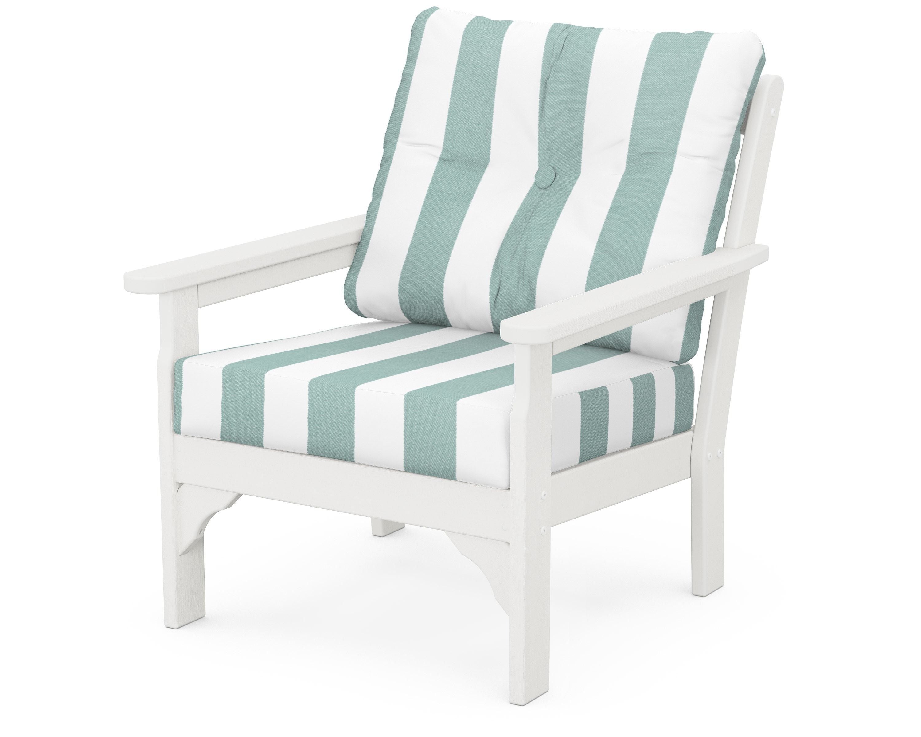 POLYWOOD® Vineyard Deep Seating Chair in Vintage White / Cabana Stripe Glacier Spa