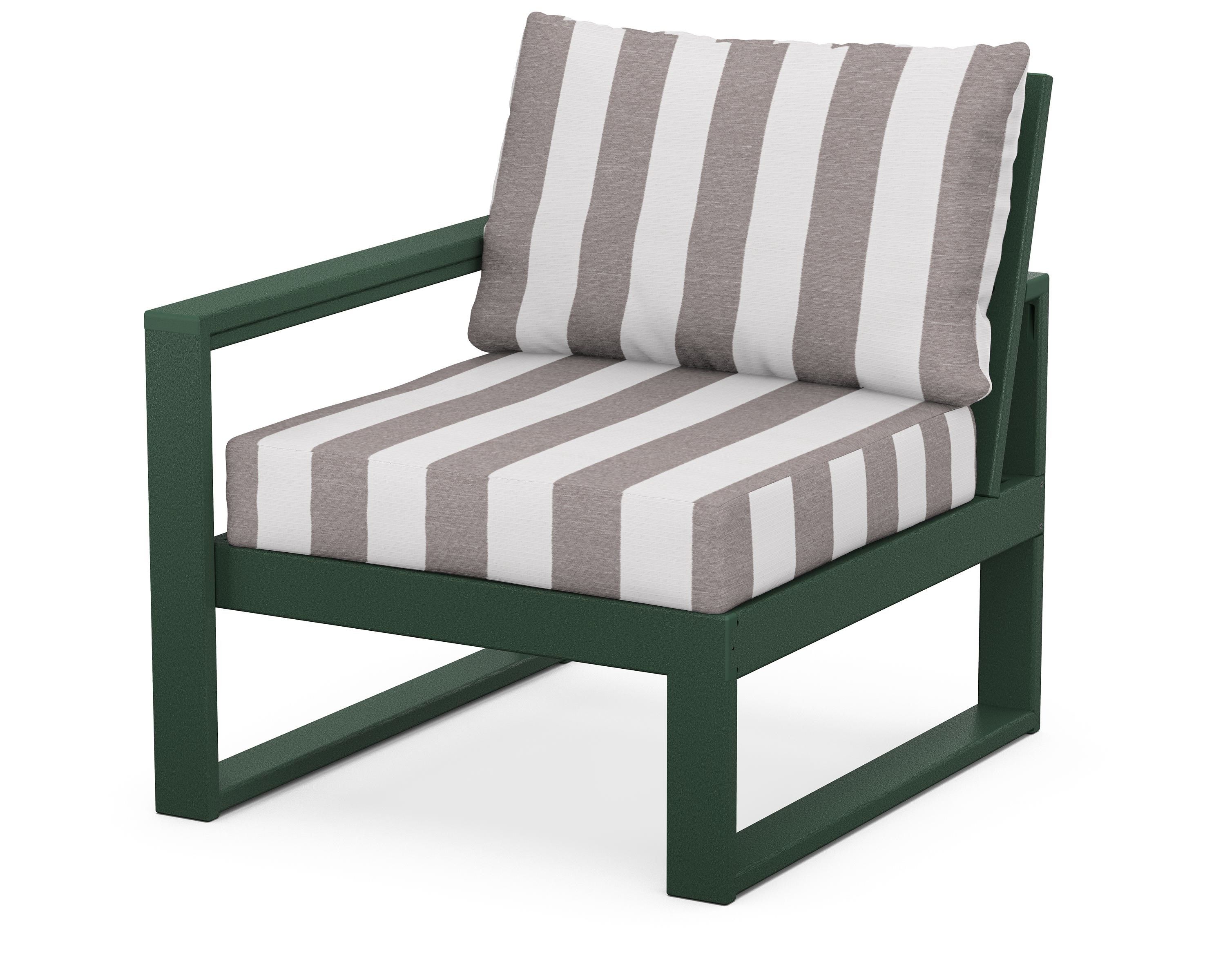 POLYWOOD® EDGE Modular Left Arm Chair in Green / Cabana Stripe Grey Mist