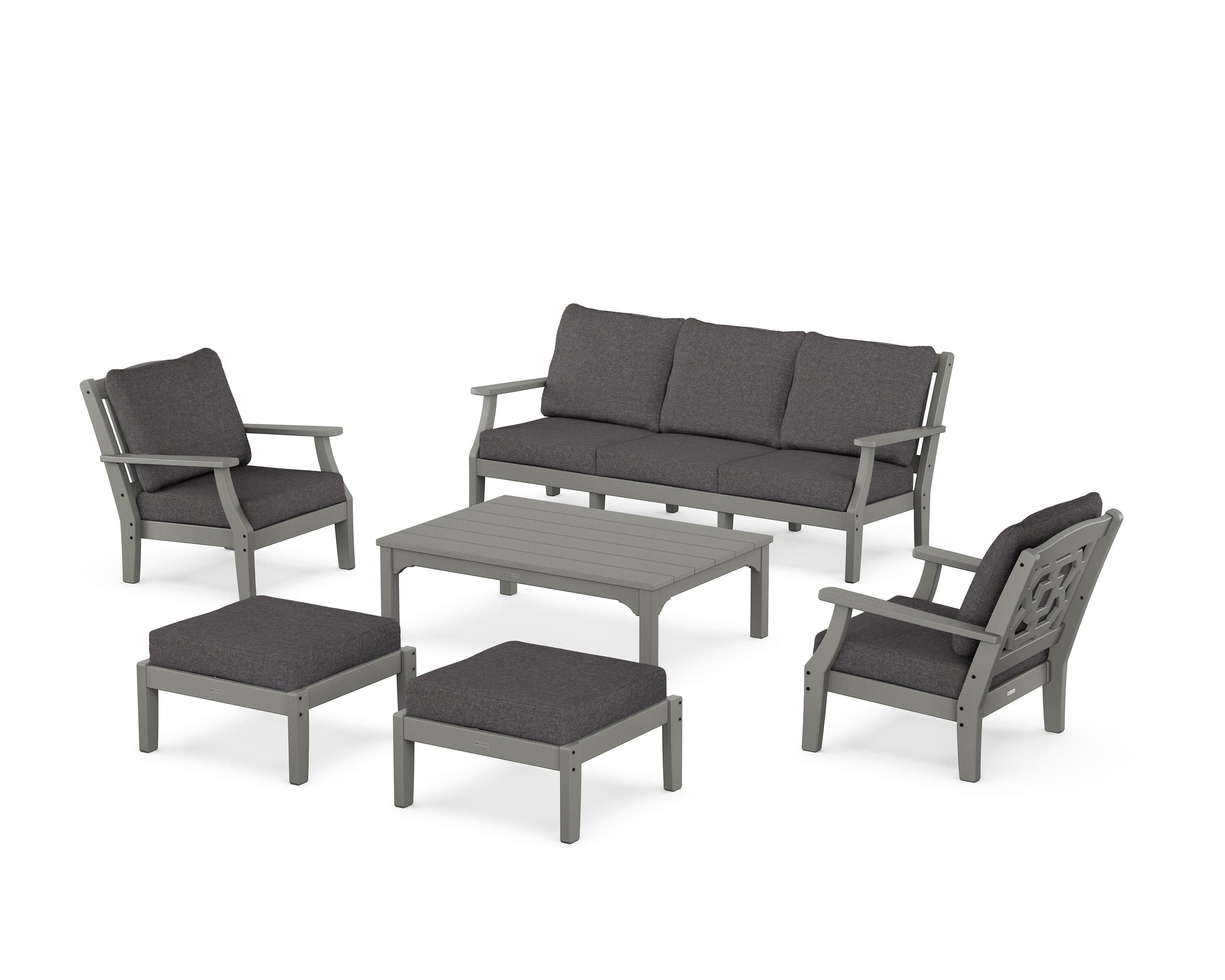Martha Stewart by POLYWOOD® Chinoiserie 6-Piece Lounge Sofa Set in Slate Grey / Ash Charcoal