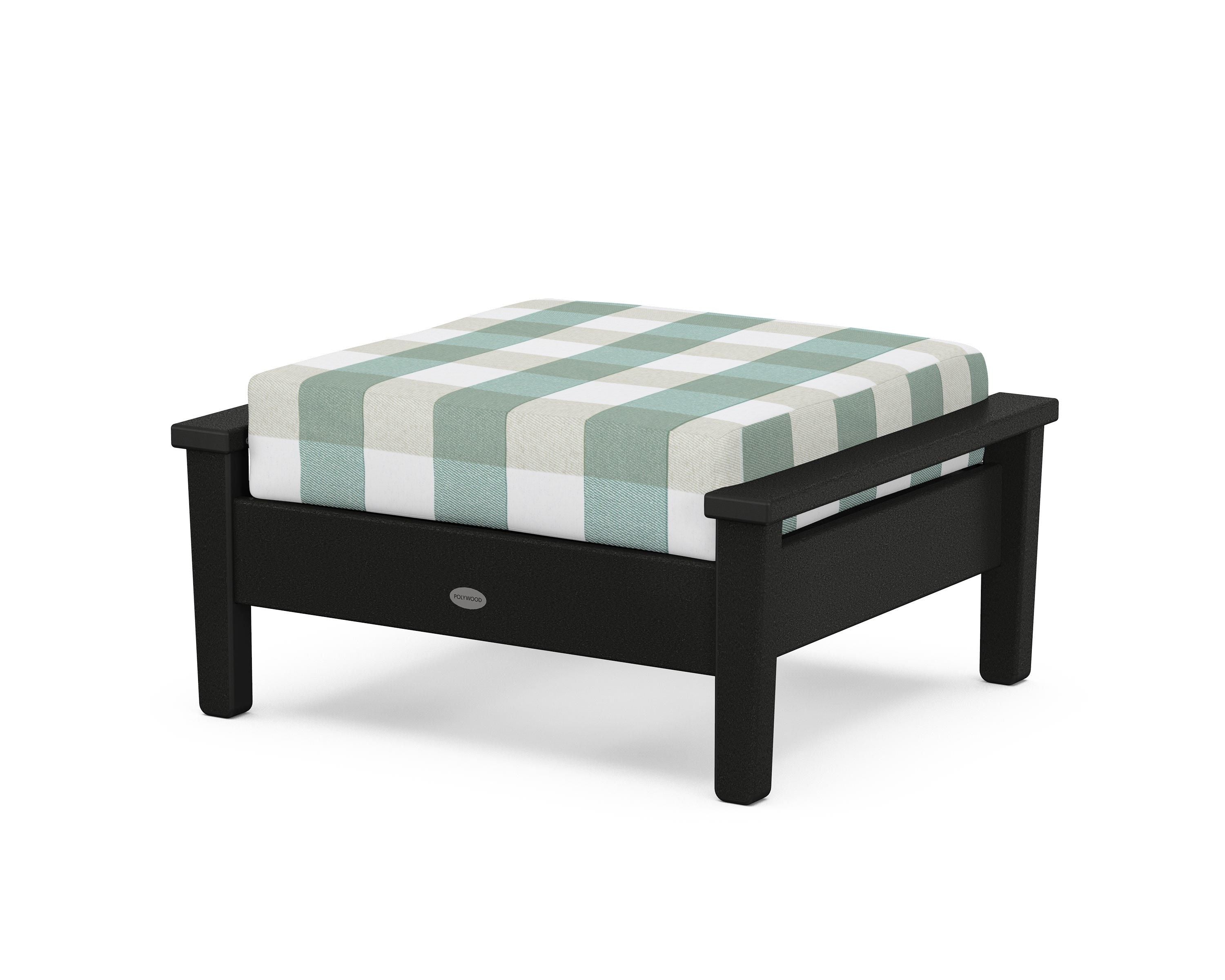 POLYWOOD® Prescott Deep Seating Ottoman in Black / Buffalo Plaid Glacier Spa