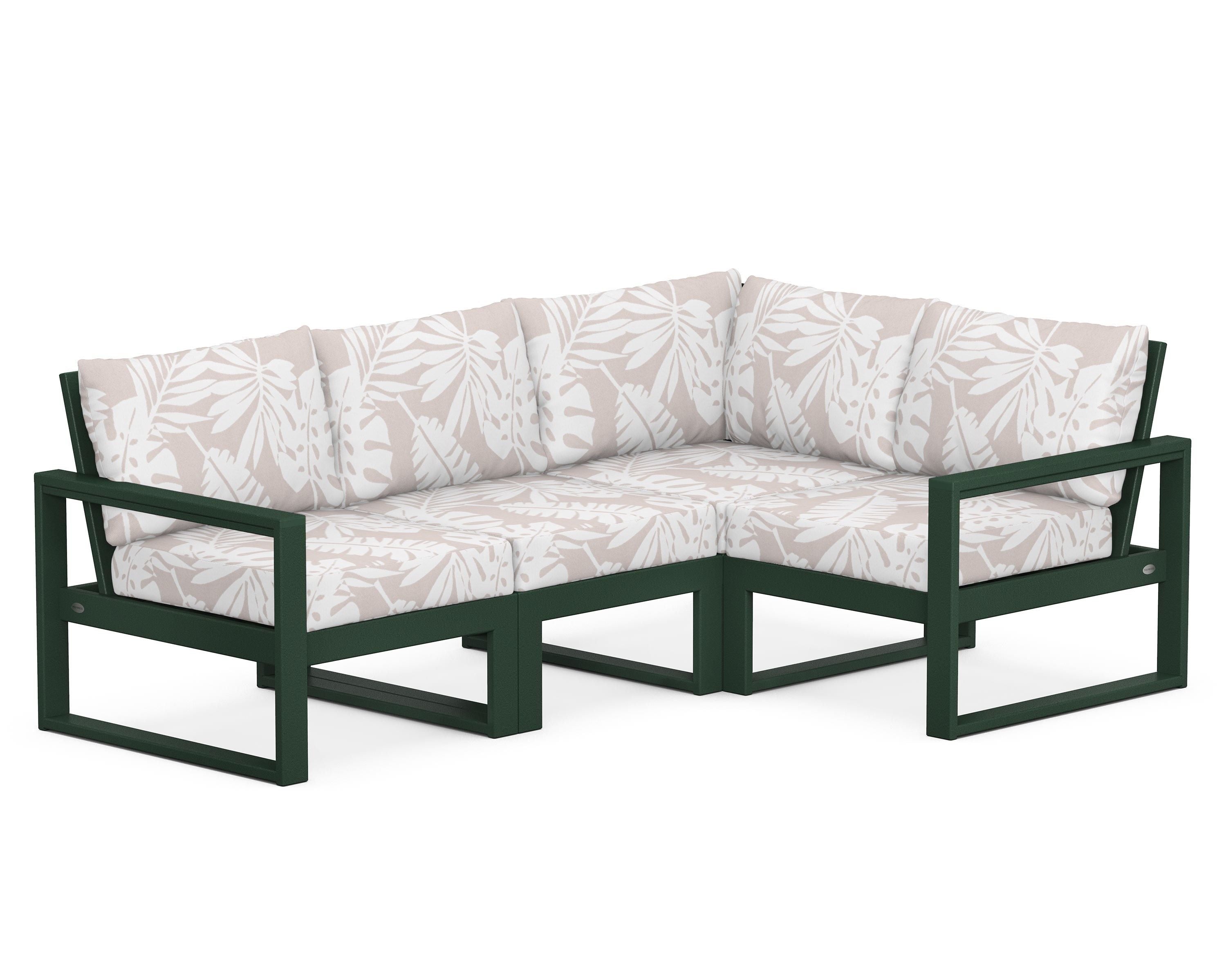 POLYWOOD® EDGE 4-Piece Modular Deep Seating Set in Green / Leaf Dune Burlap