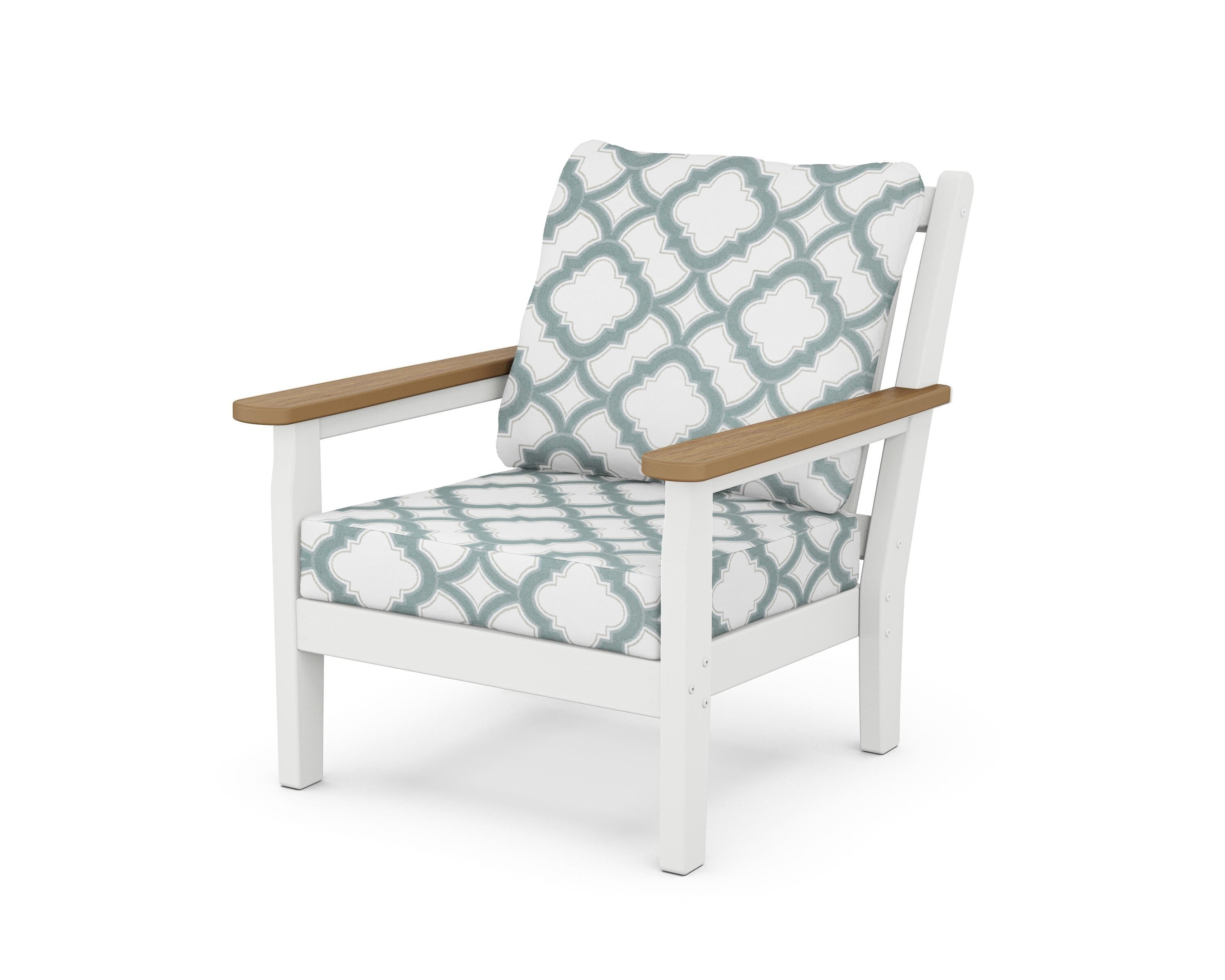 POLYWOOD® Chippendale Deep Seating Chair in White / Natural / Trellis Glacier Spa