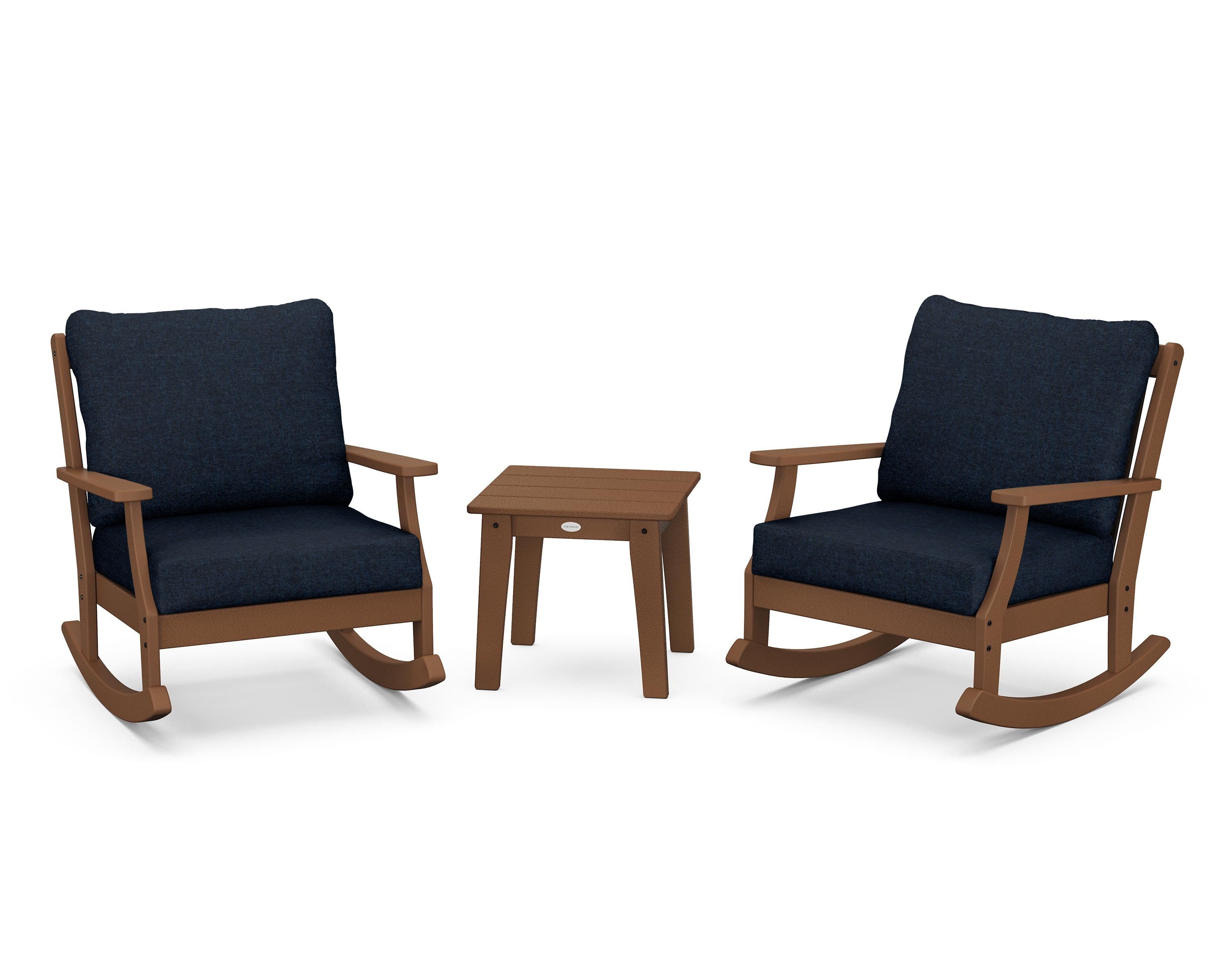 POLYWOOD® Braxton 3-Piece Deep Seating Rocker Set in Teak / Marine Indigo