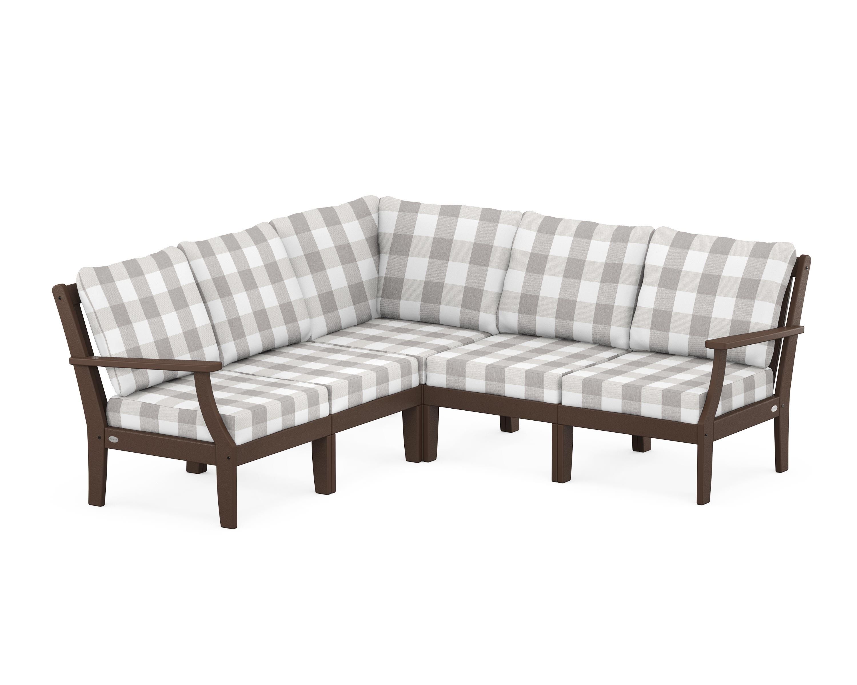 POLYWOOD® Braxton Modular 5-Piece Deep Seating Set in Mahogany / Buffalo Plaid Grey Mist