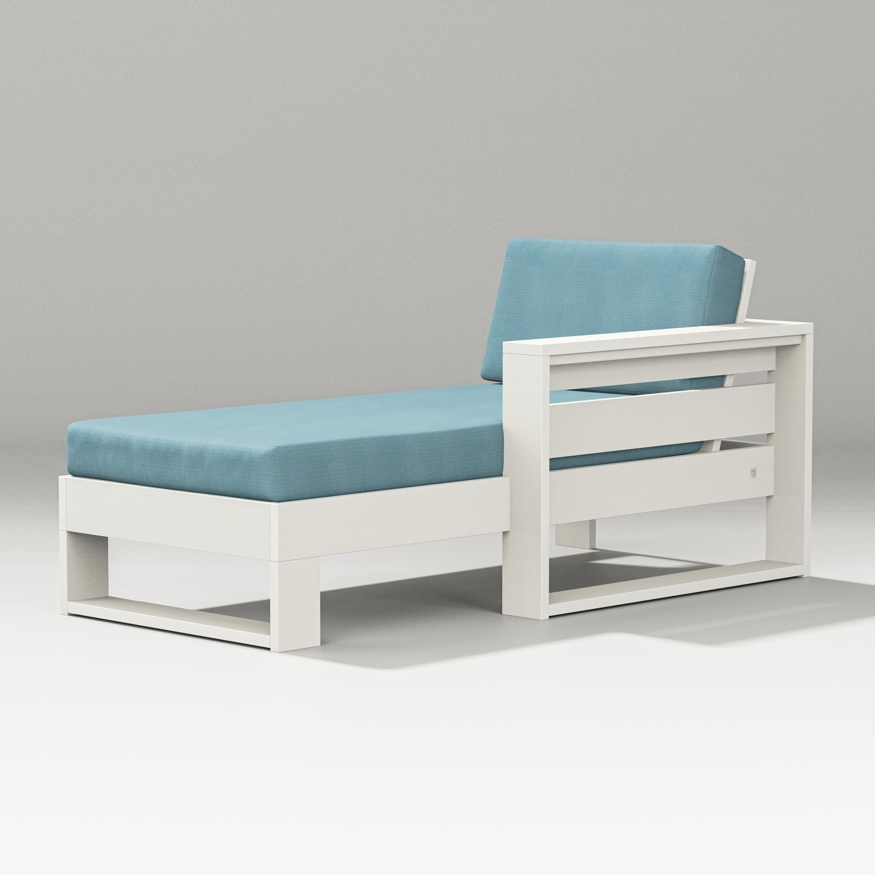 PW Designer Series Latitude Modular Right Arm Chaise in Vintage White / Lattice Sky Blue