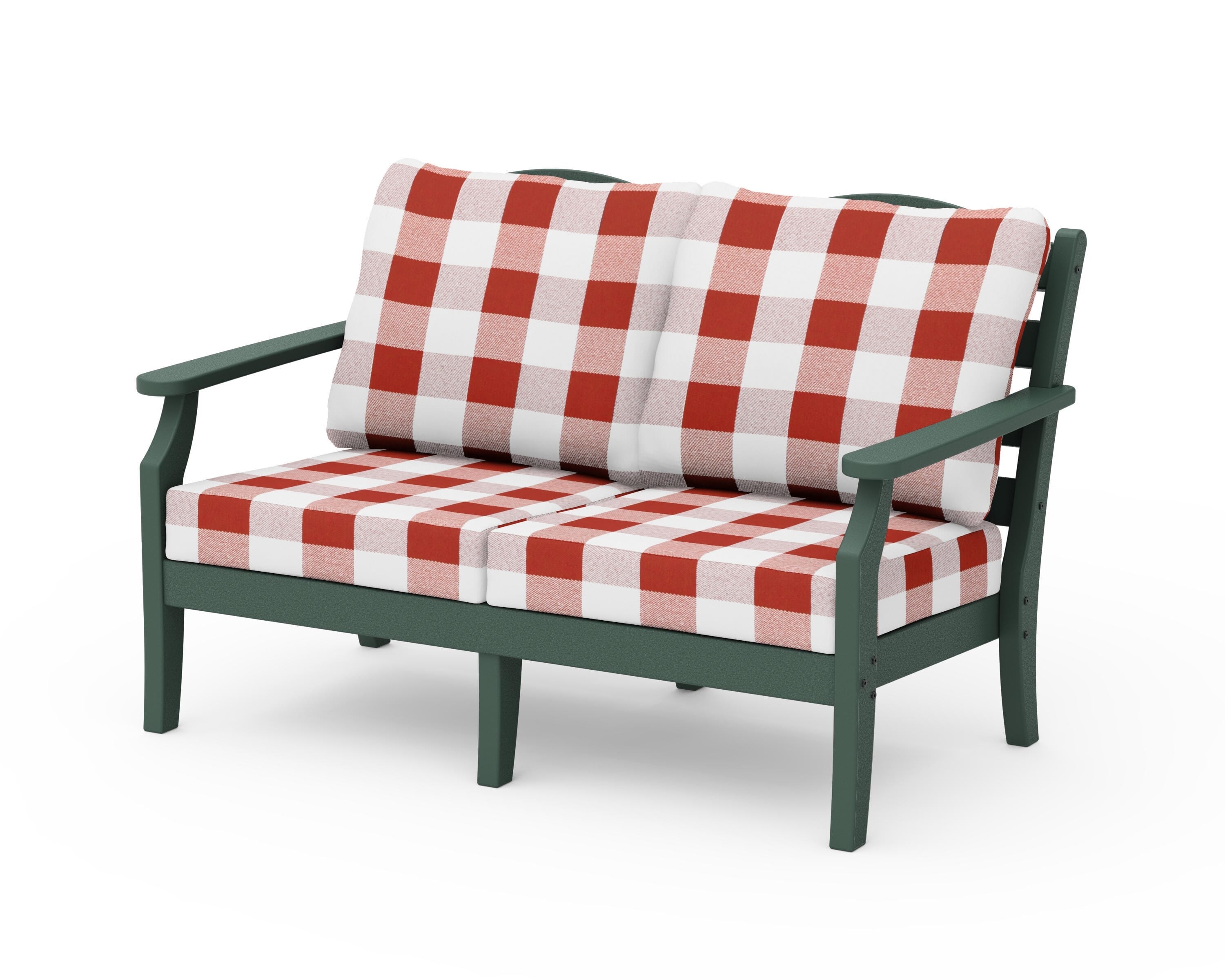 Draper James™ by POLYWOOD® Savannah Deep Seating Loveseat in Green / Buffalo Plaid Crimson