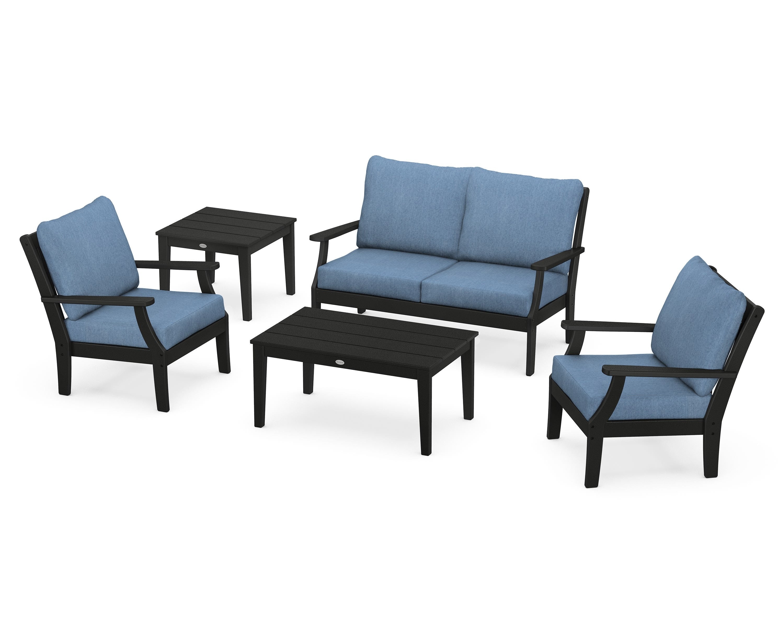 POLYWOOD® Braxton 5-Piece Deep Seating Set in Black / Sky Blue