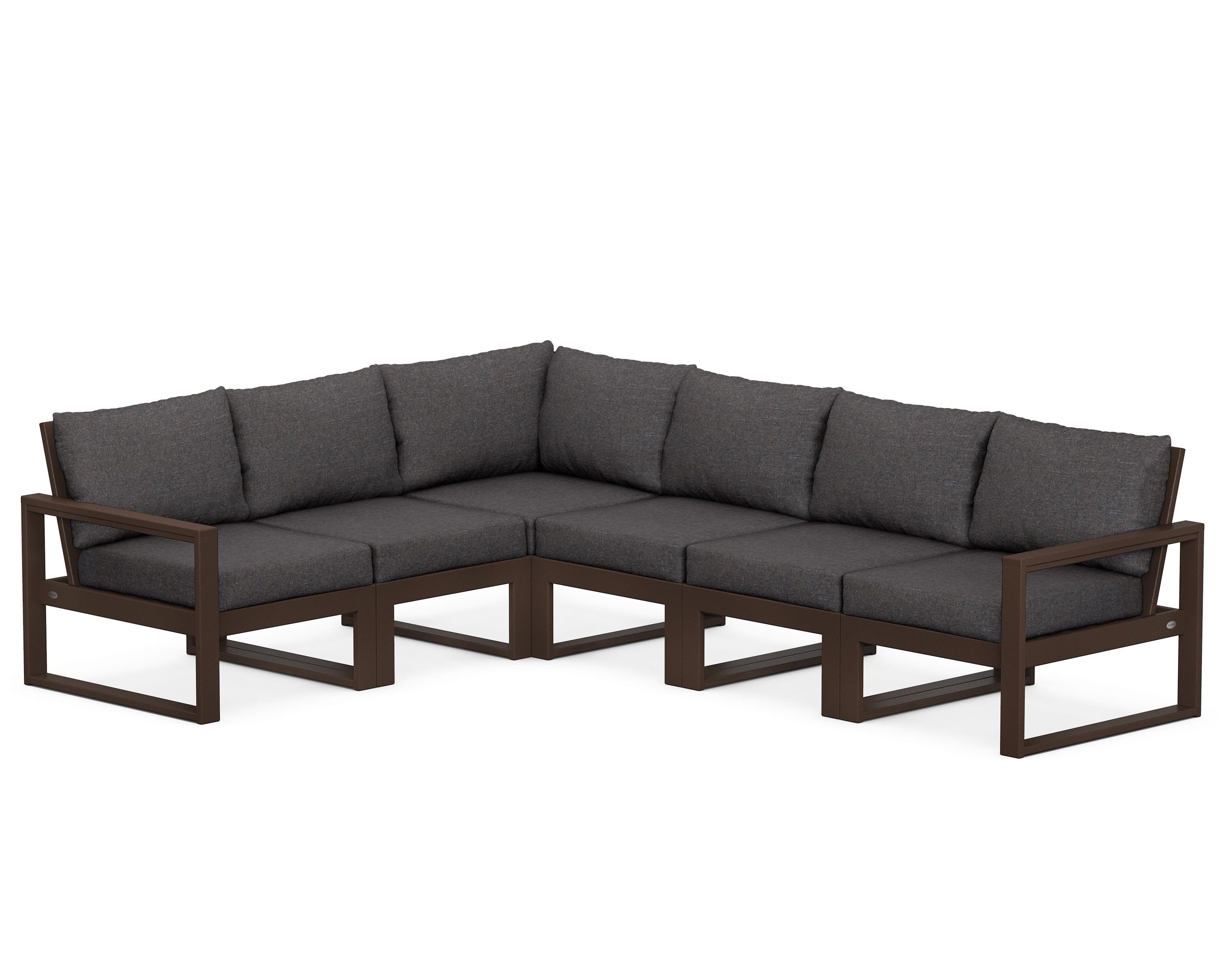 POLYWOOD® EDGE 6-Piece Modular Deep Seating Set in Mahogany / Ash Charcoal