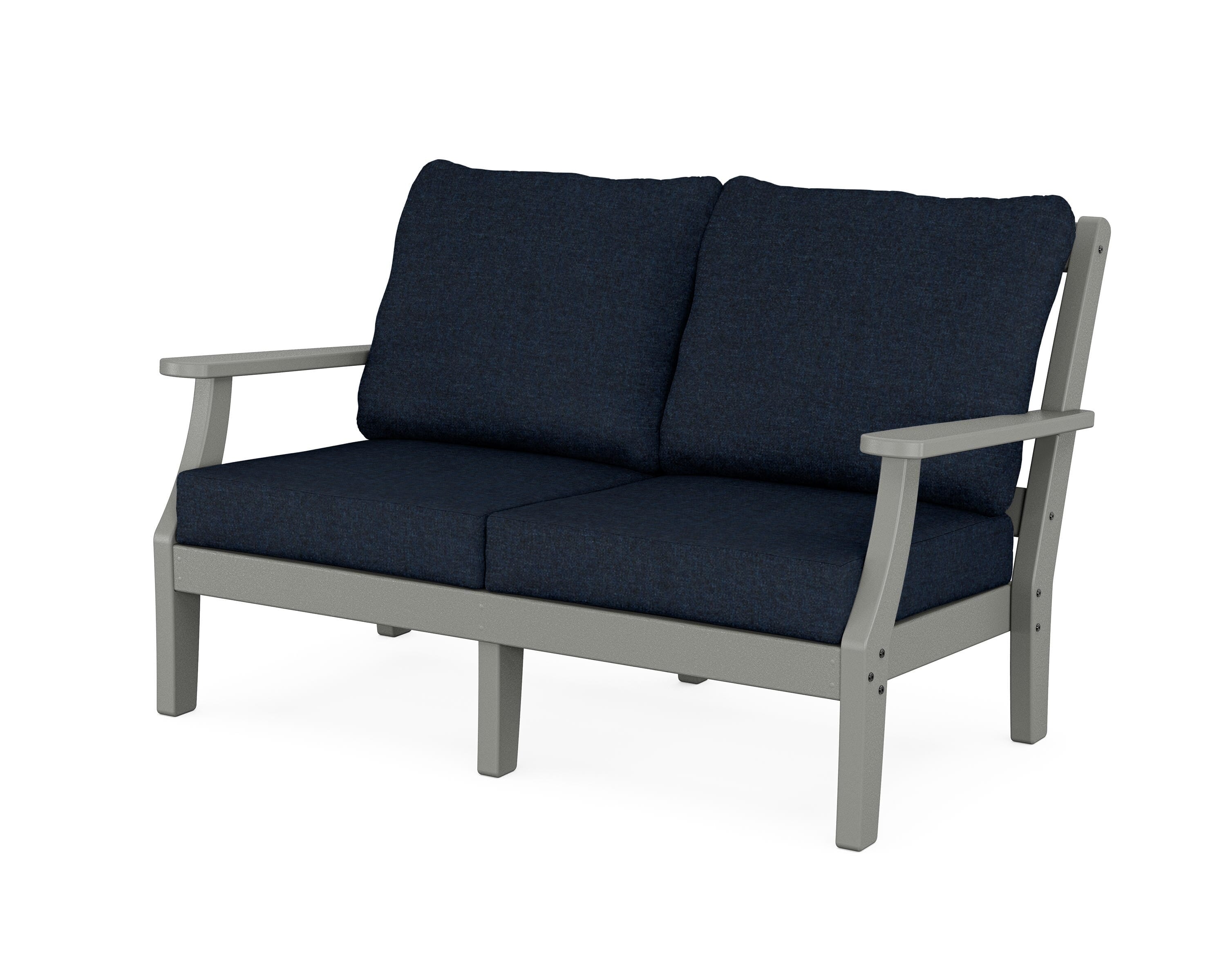 Martha Stewart by POLYWOOD® Chinoiserie Deep Seating Loveseat in Slate Grey / Marine Indigo
