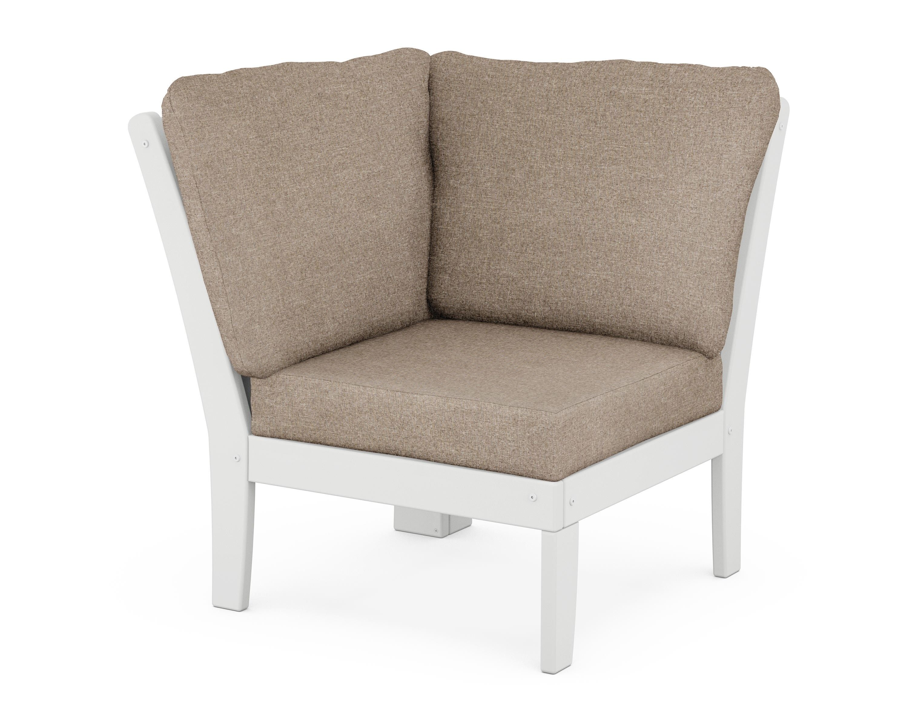 POLYWOOD® Braxton Modular Corner Chair in White / Spiced Burlap
