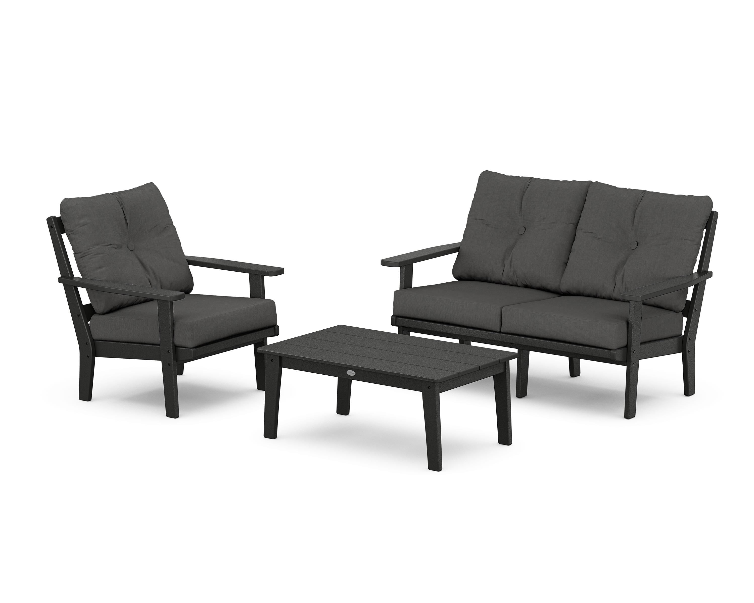 POLYWOOD® Oxford 3-Piece Deep Seating Set with Loveseat in Black / Spectrum Carbon