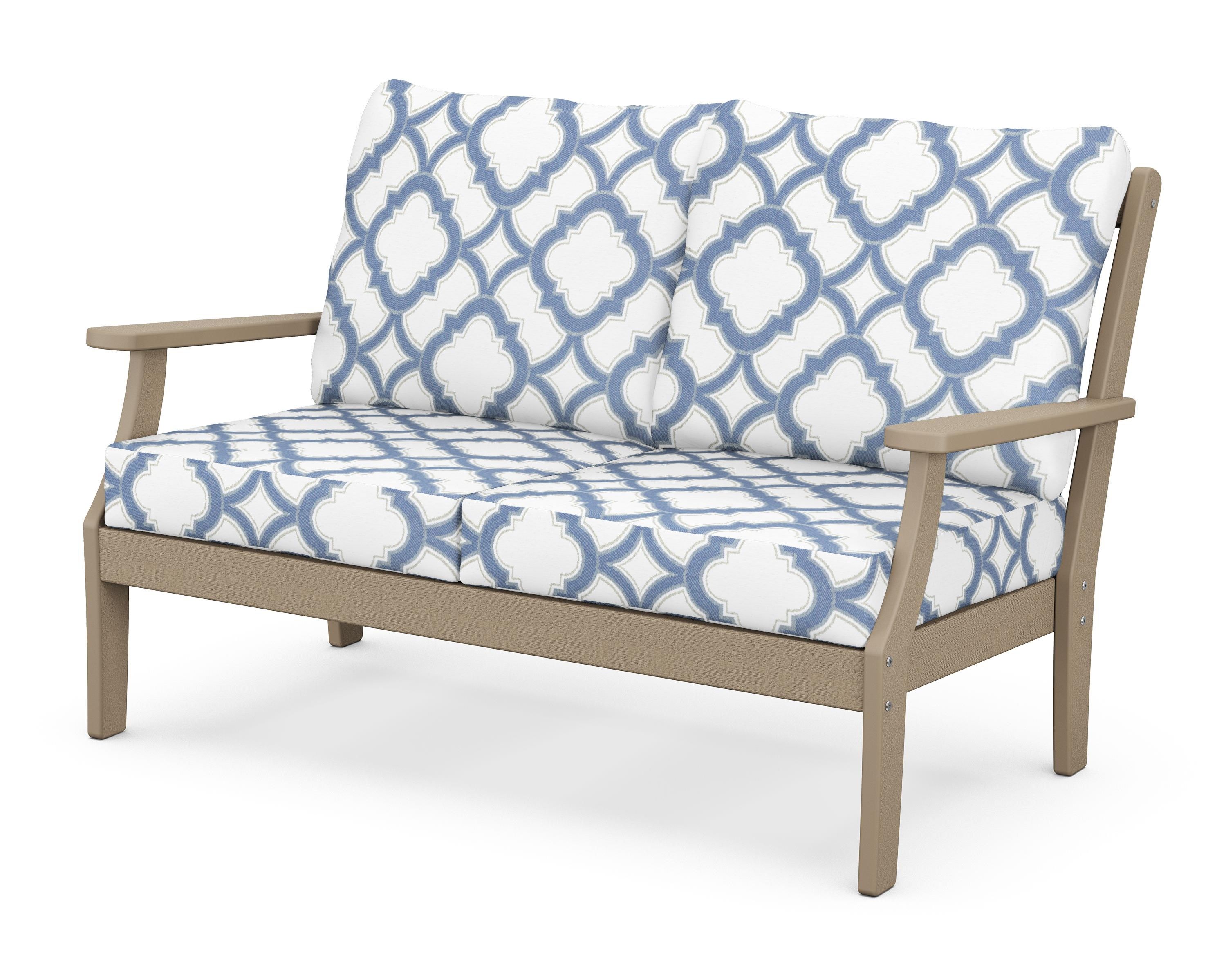 POLYWOOD® Braxton Deep Seating Loveseat in Vintage Sahara / Trellis Sky Blue