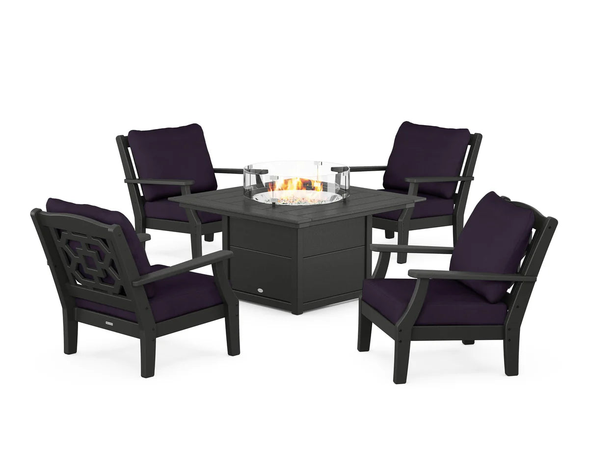 Chinoiserie 5-Piece Deep Seating Set with Fire Pit Table