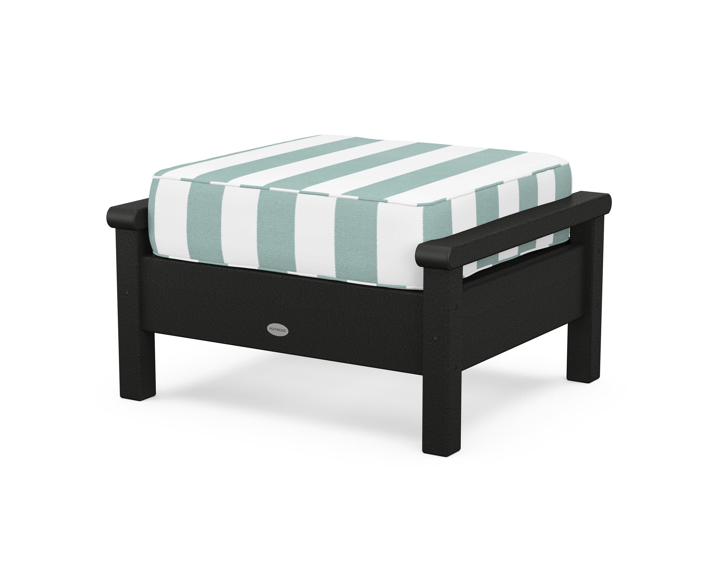 POLYWOOD® Harbour Deep Seating Ottoman in Black / Cabana Stripe Glacier Spa