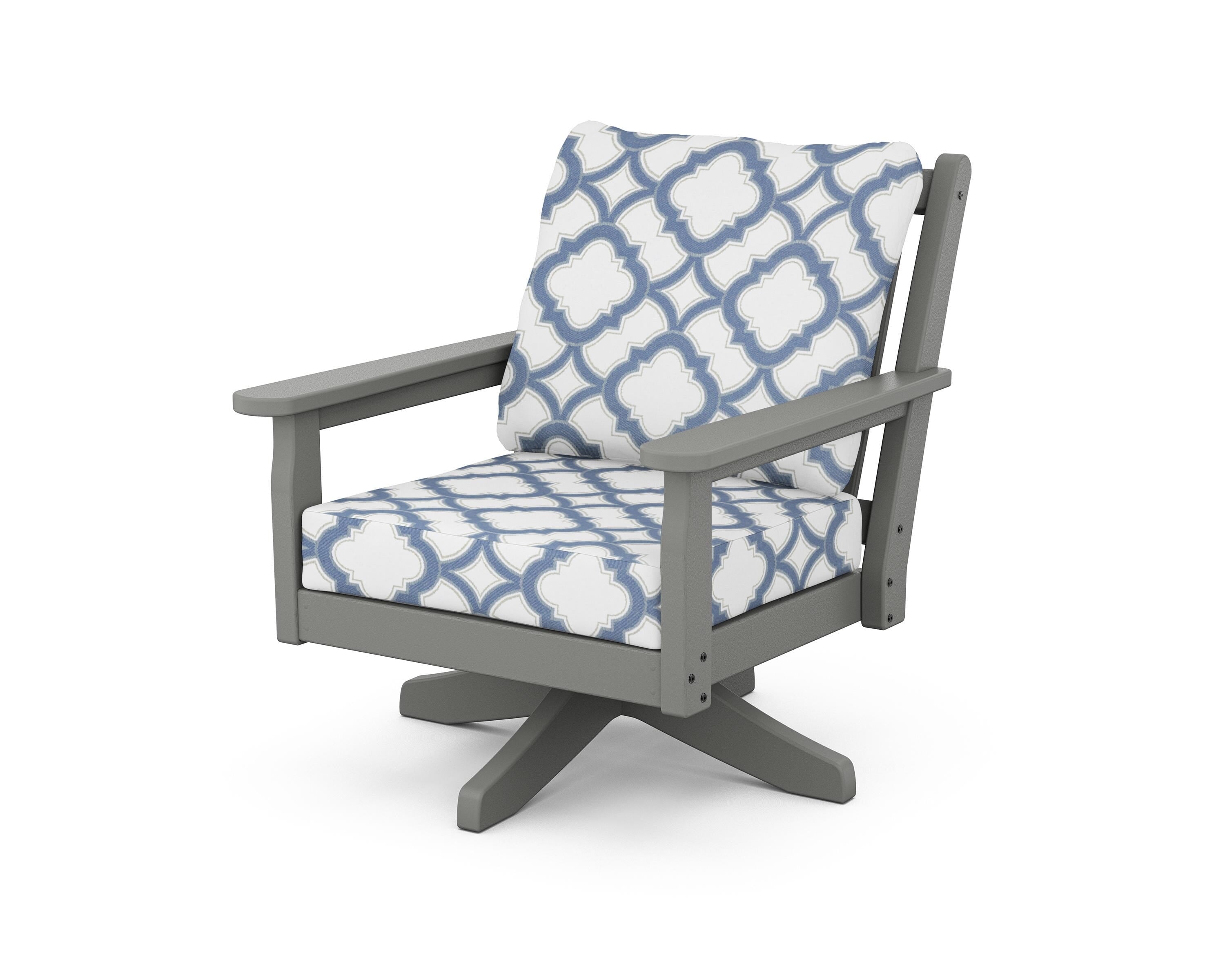 POLYWOOD® Chippendale Deep Seating Swivel Chair in Slate Grey / Trellis Sky Blue
