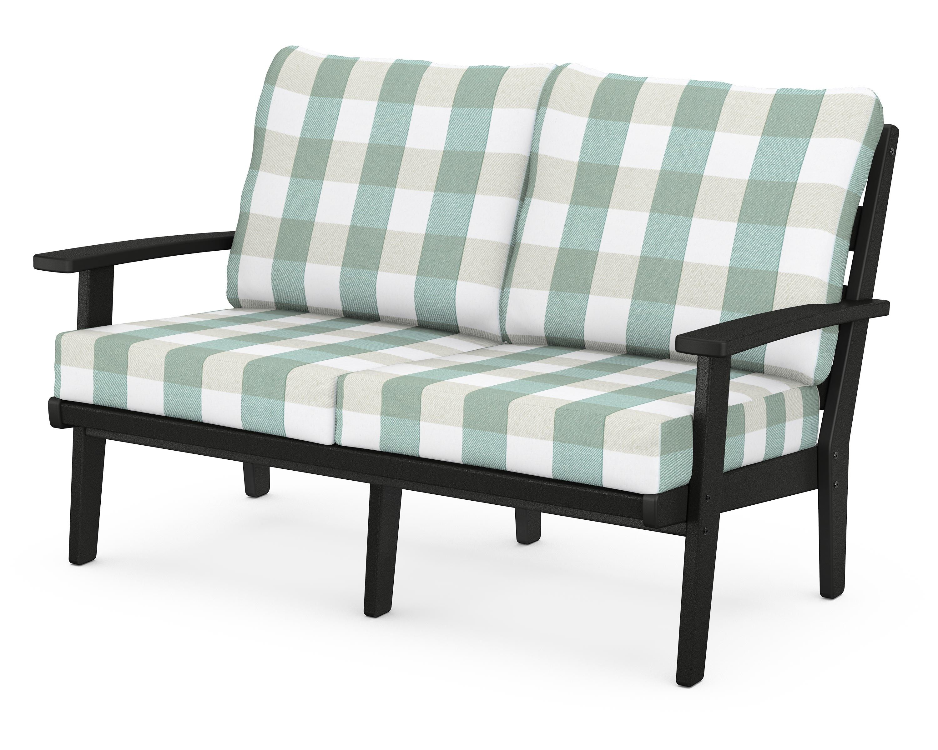 POLYWOOD® Grant Park Deep Seating Loveseat in Black / Buffalo Plaid Glacier Spa