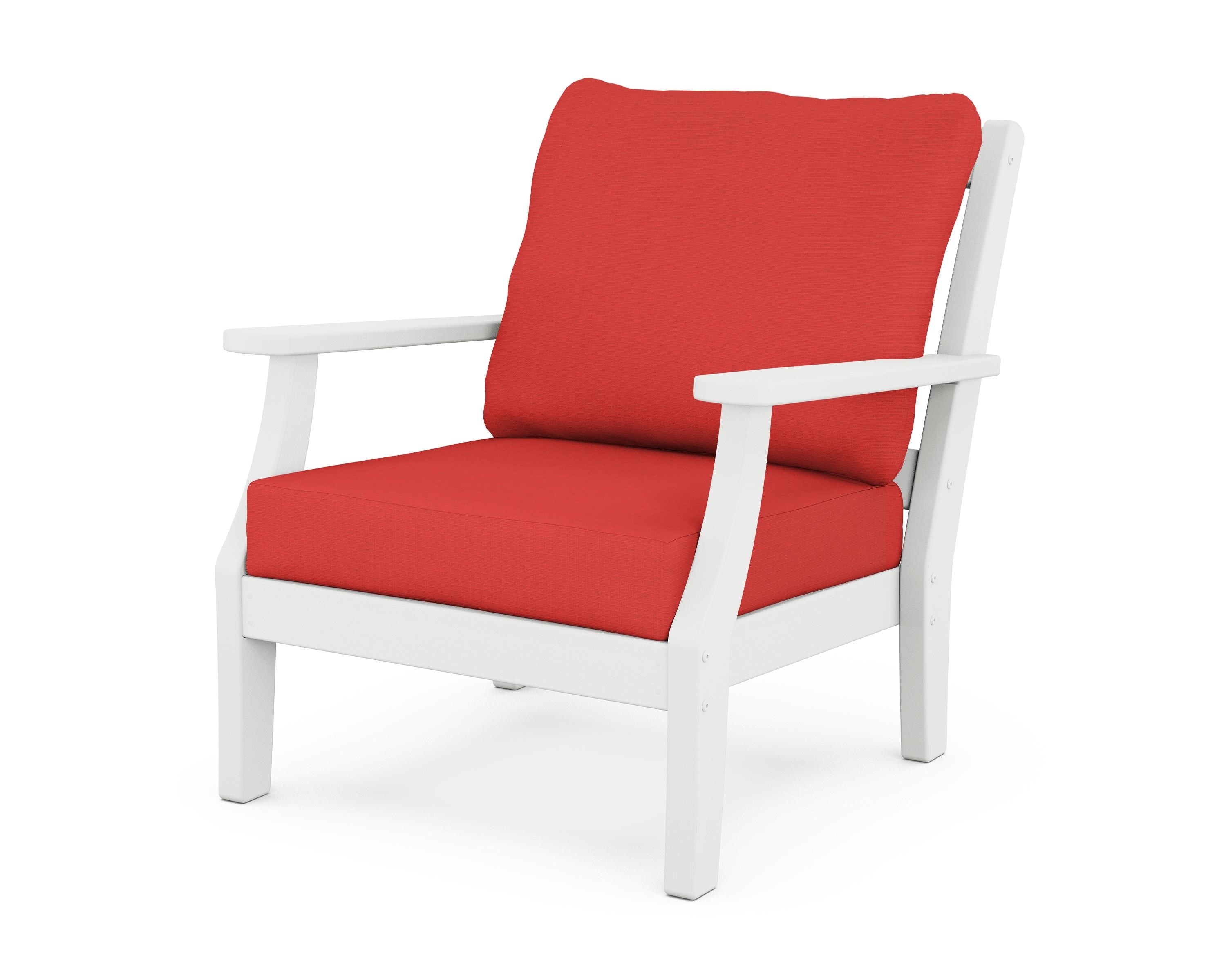 Martha Stewart by POLYWOOD® Chinoiserie Deep Seating Chair in White / Crimson Linen