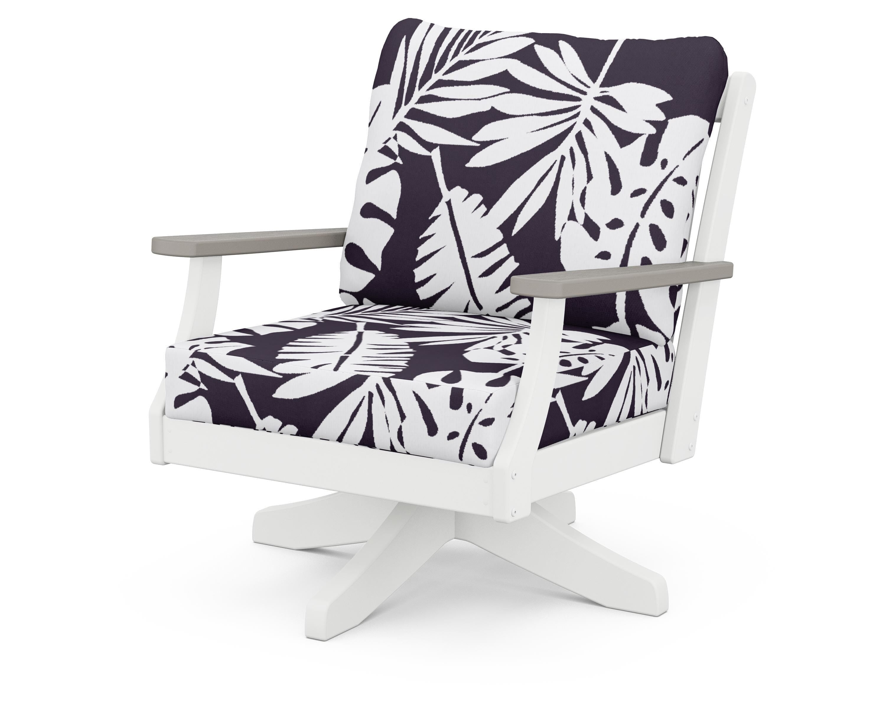 POLYWOOD® Braxton Deep Seating Swivel Chair in White / Driftwood / Leaf Navy