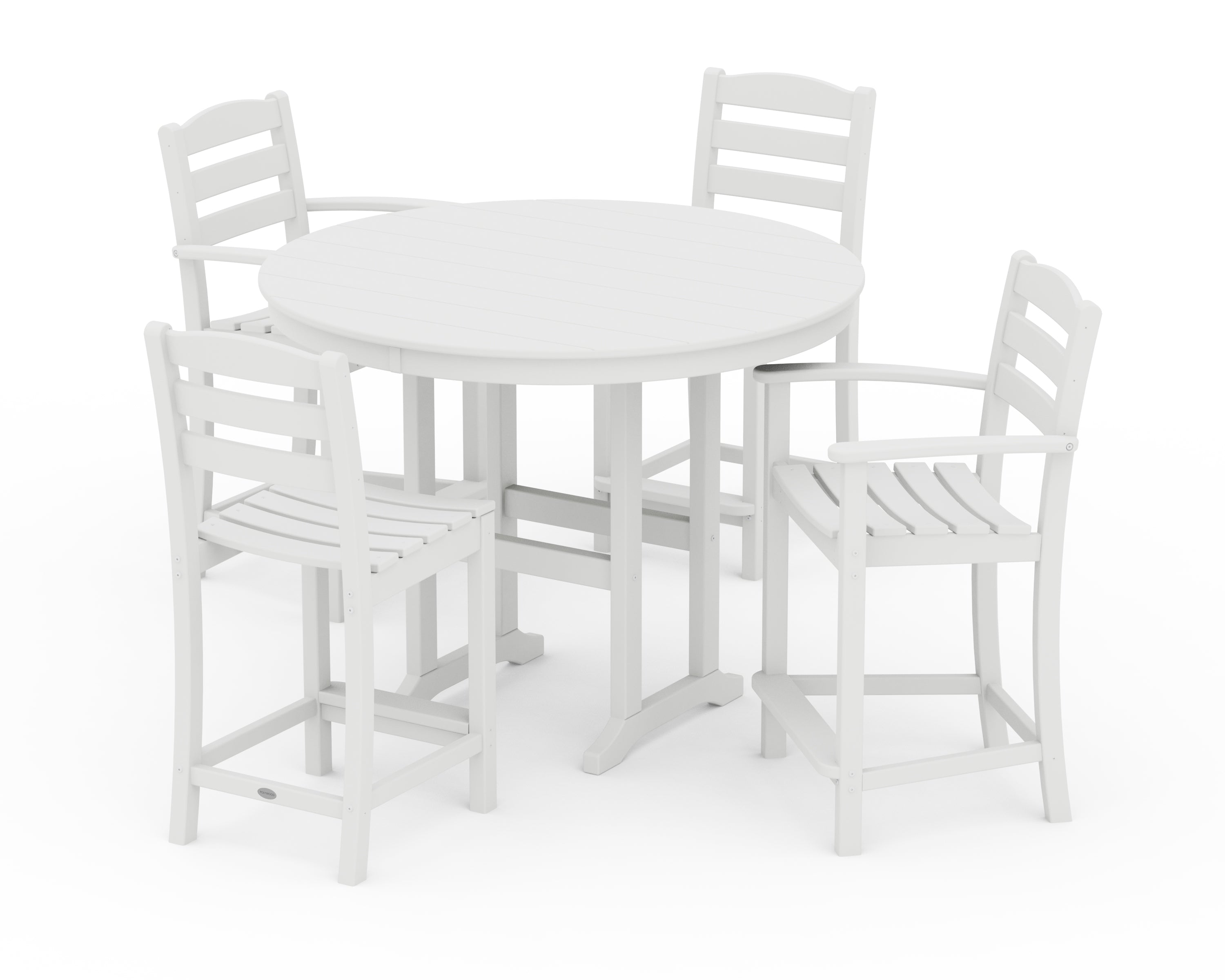POLYWOOD® La Casa Café 5-Piece Round Farmhouse Counter Dining Set in White