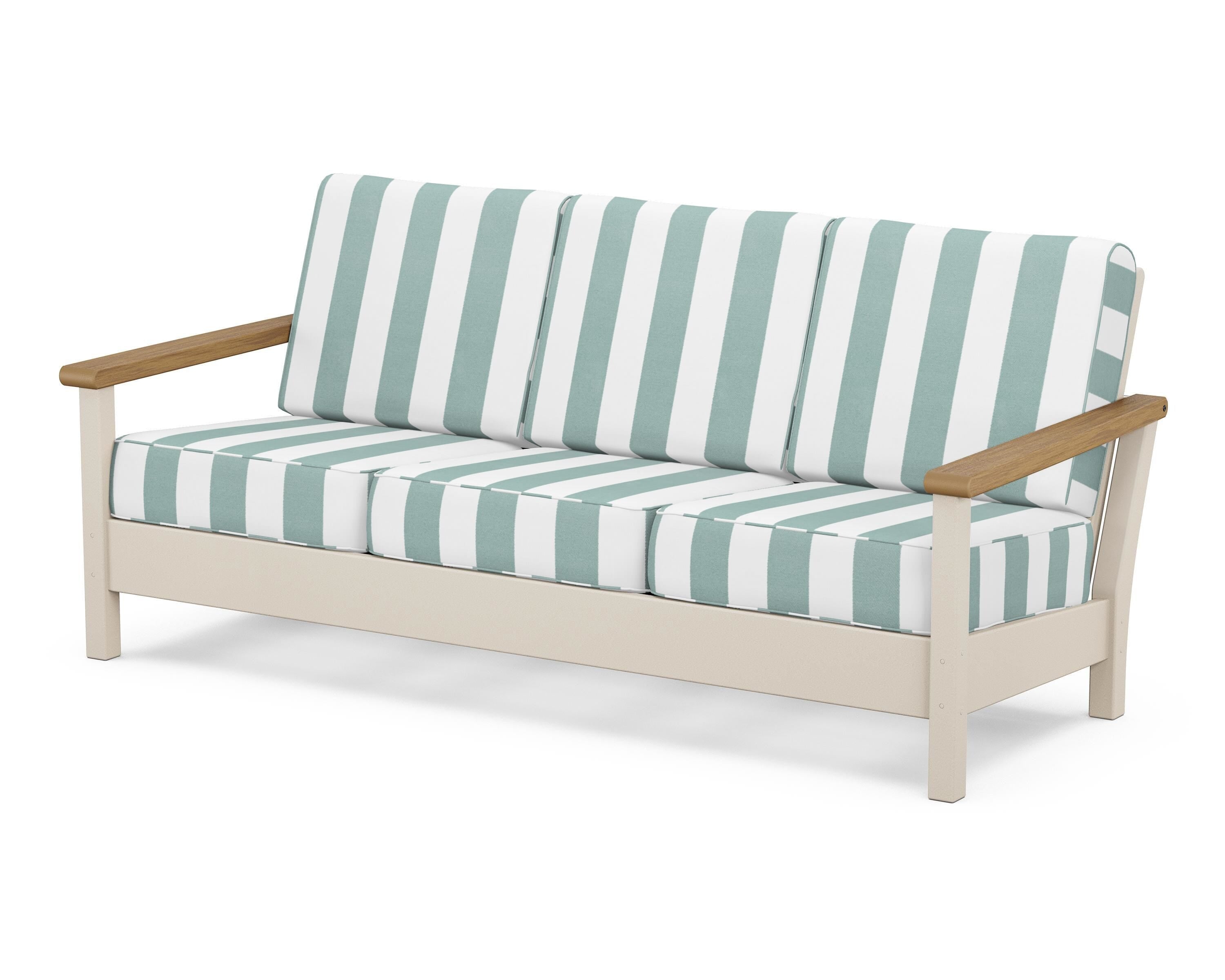 POLYWOOD® Harbour Deep Seating Sofa in Sand / Natural / Cabana Stripe Glacier Spa