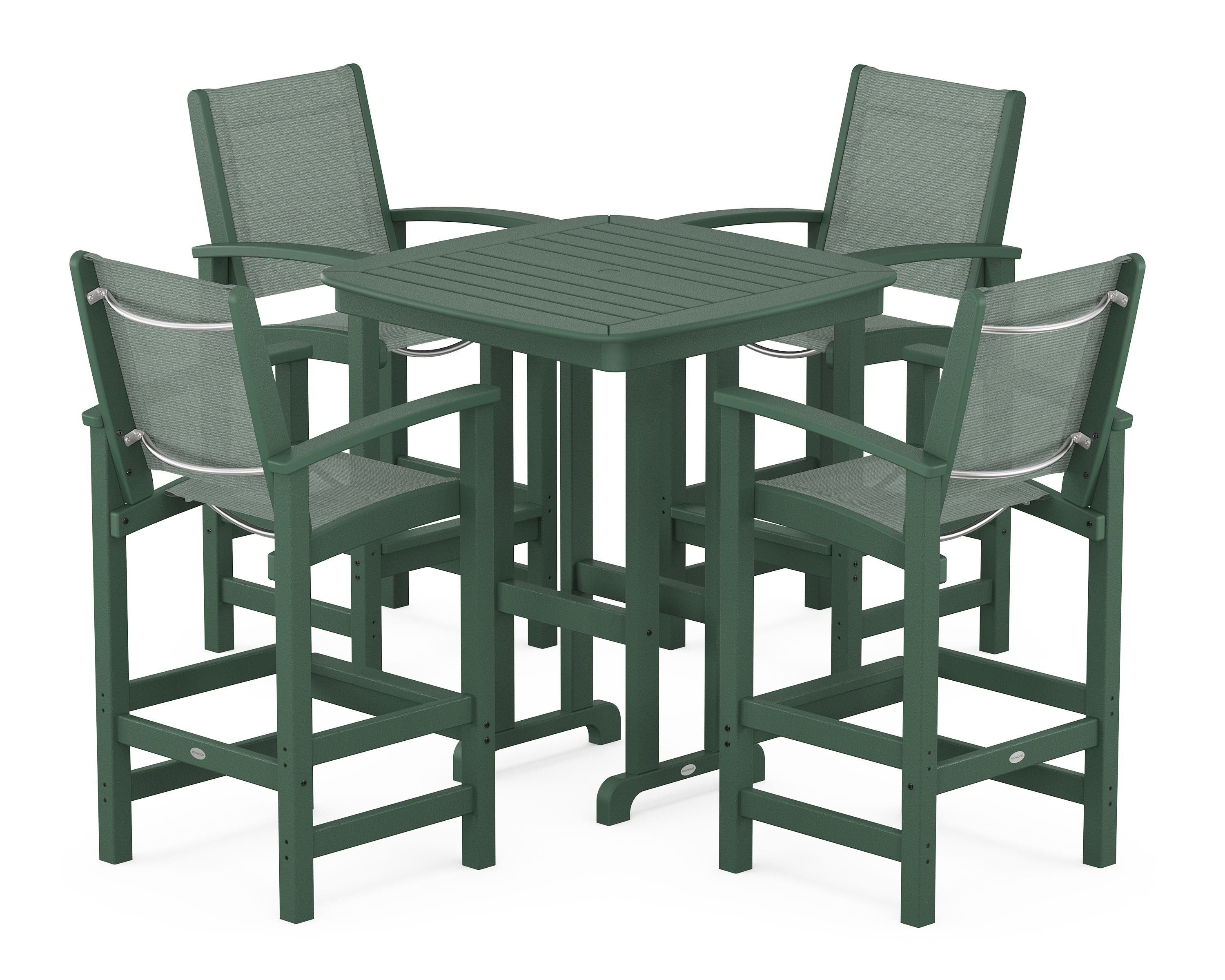 POLYWOOD® Coastal 5-Piece Bar Set in Green / Dupioni Sea Mist Sling