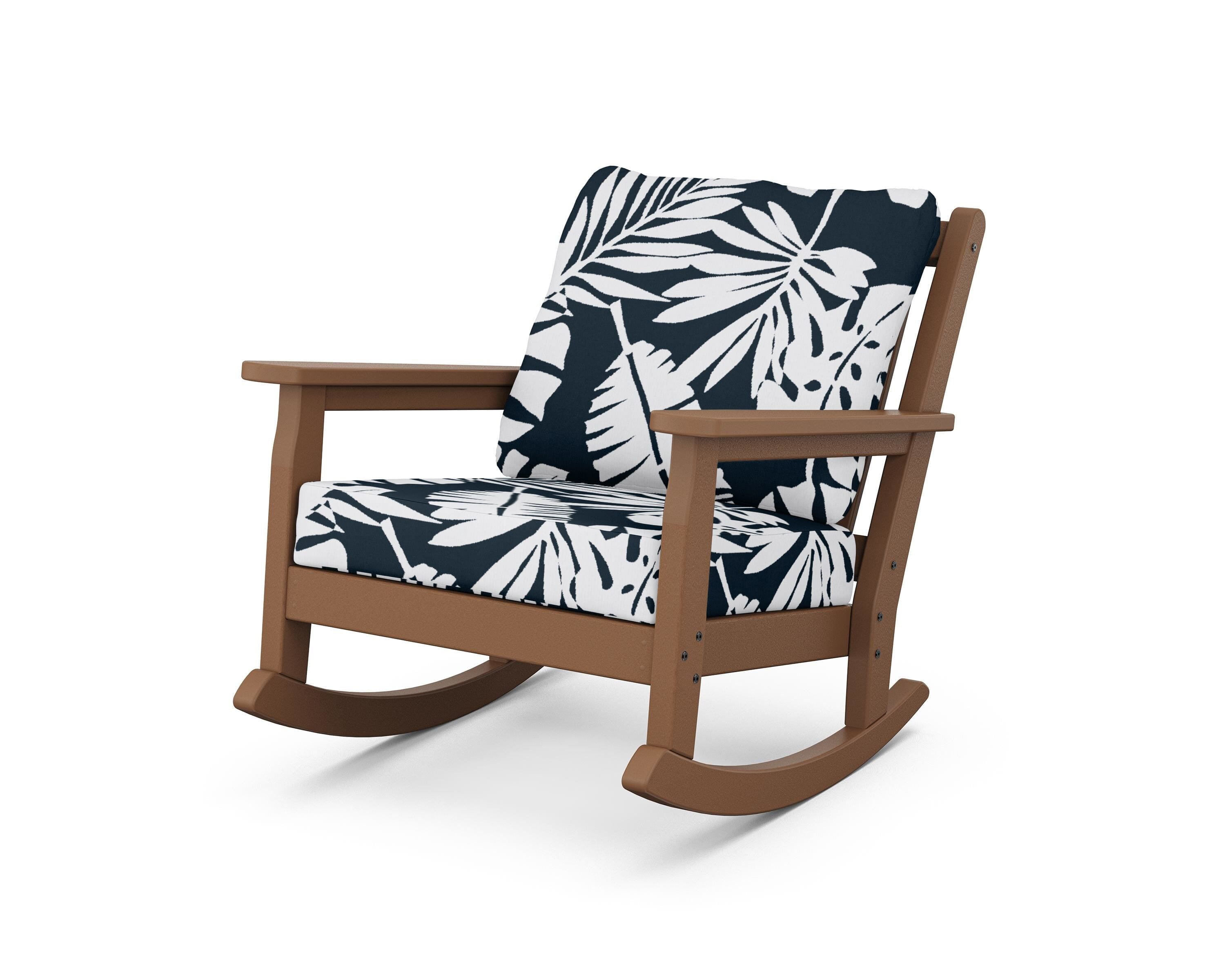POLYWOOD® Chippendale Deep Seating Rocking Chair in Teak / Leaf Marine Indigo