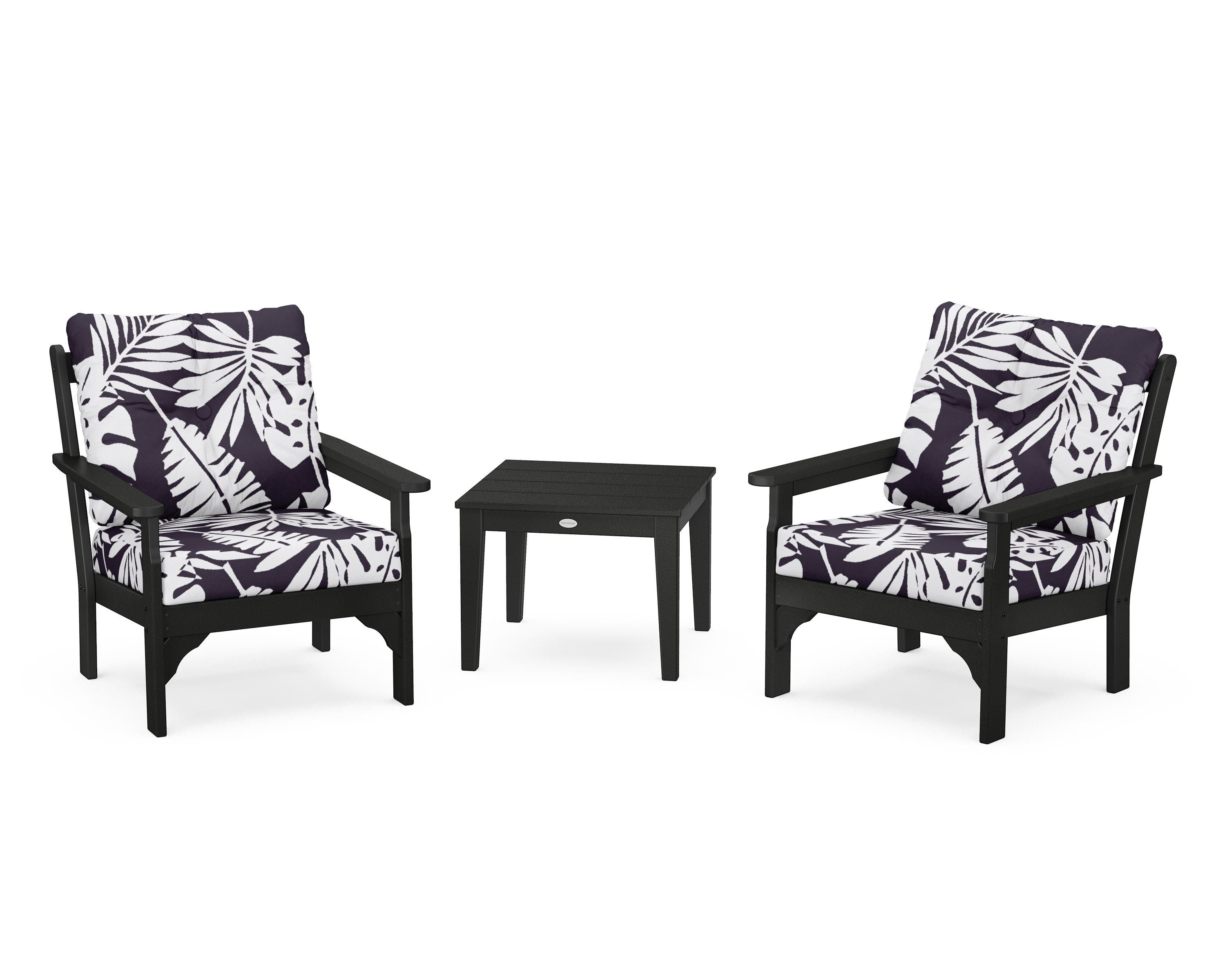 POLYWOOD® Vineyard 3-Piece Deep Seating Set in Black / Leaf Navy