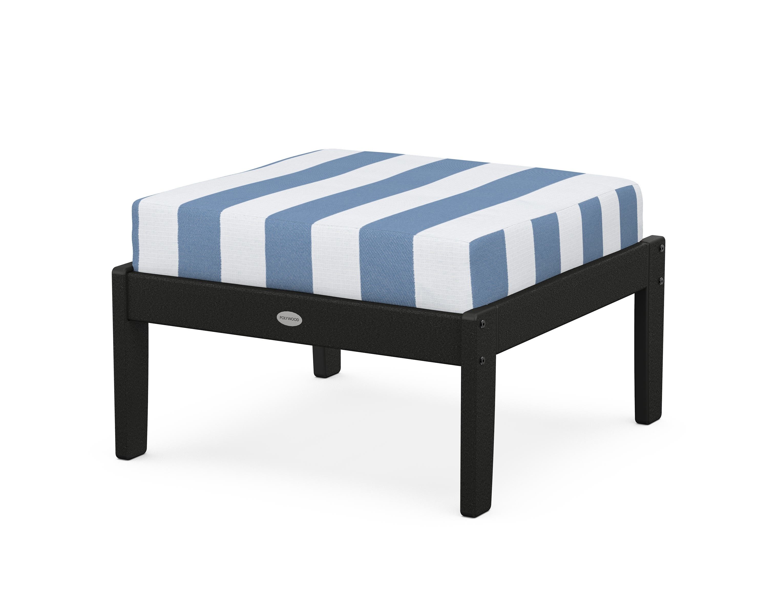 POLYWOOD® Braxton Deep Seating Ottoman in Black / Cabana Stripe Sky Blue