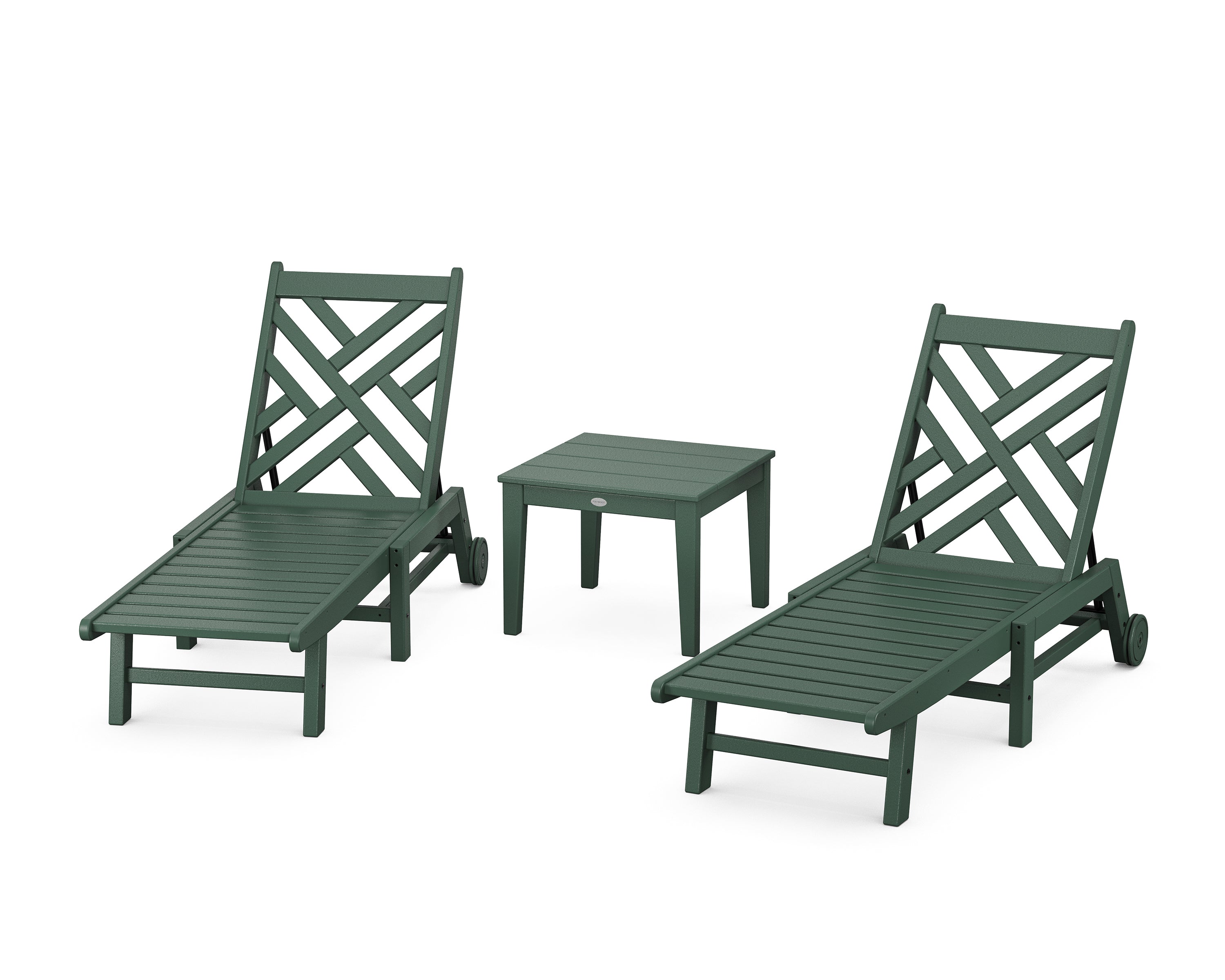POLYWOOD® Chippendale 3-Piece Chaise Set with Wheels in Green