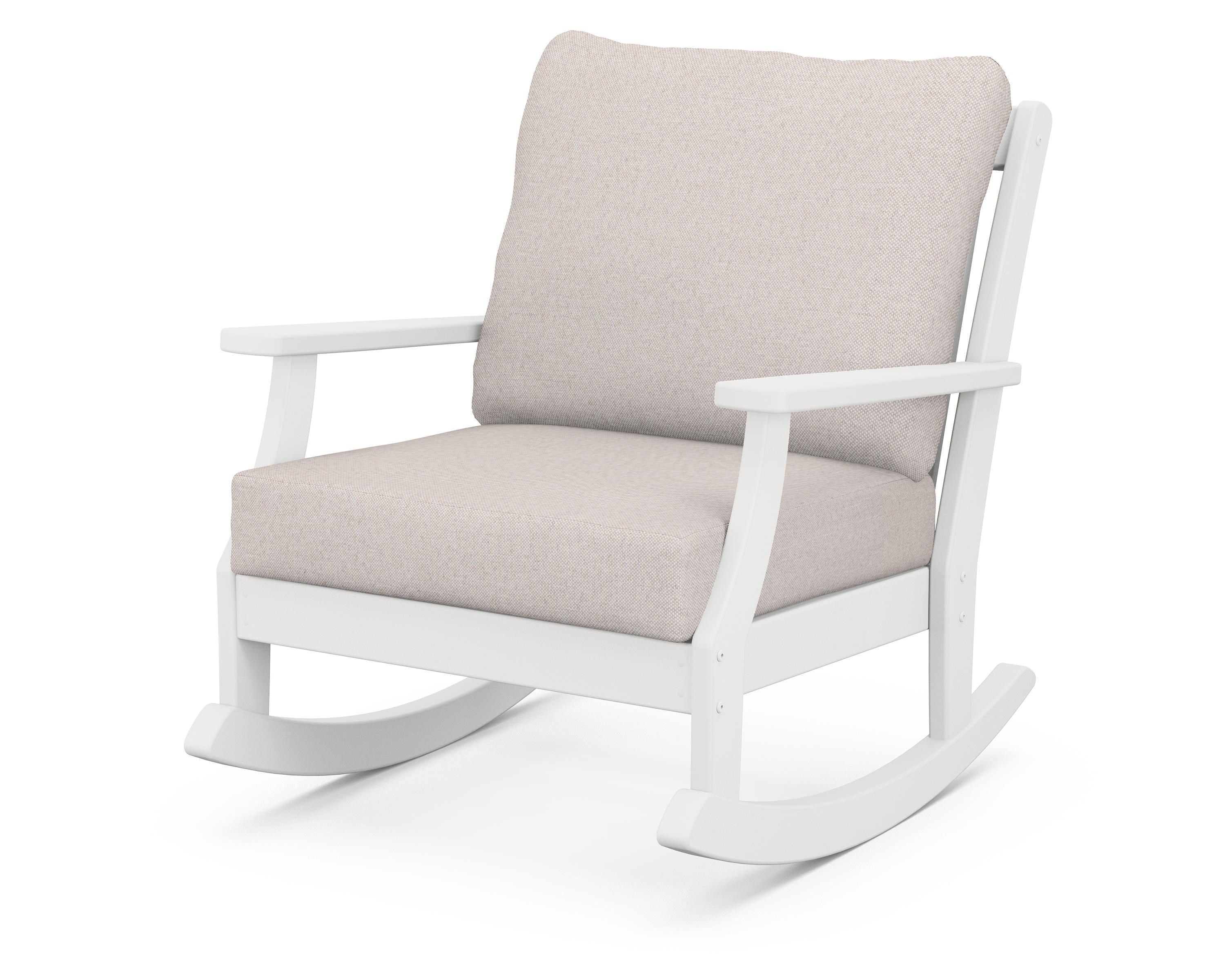 POLYWOOD® Braxton Deep Seating Rocking Chair in White / Dune Burlap
