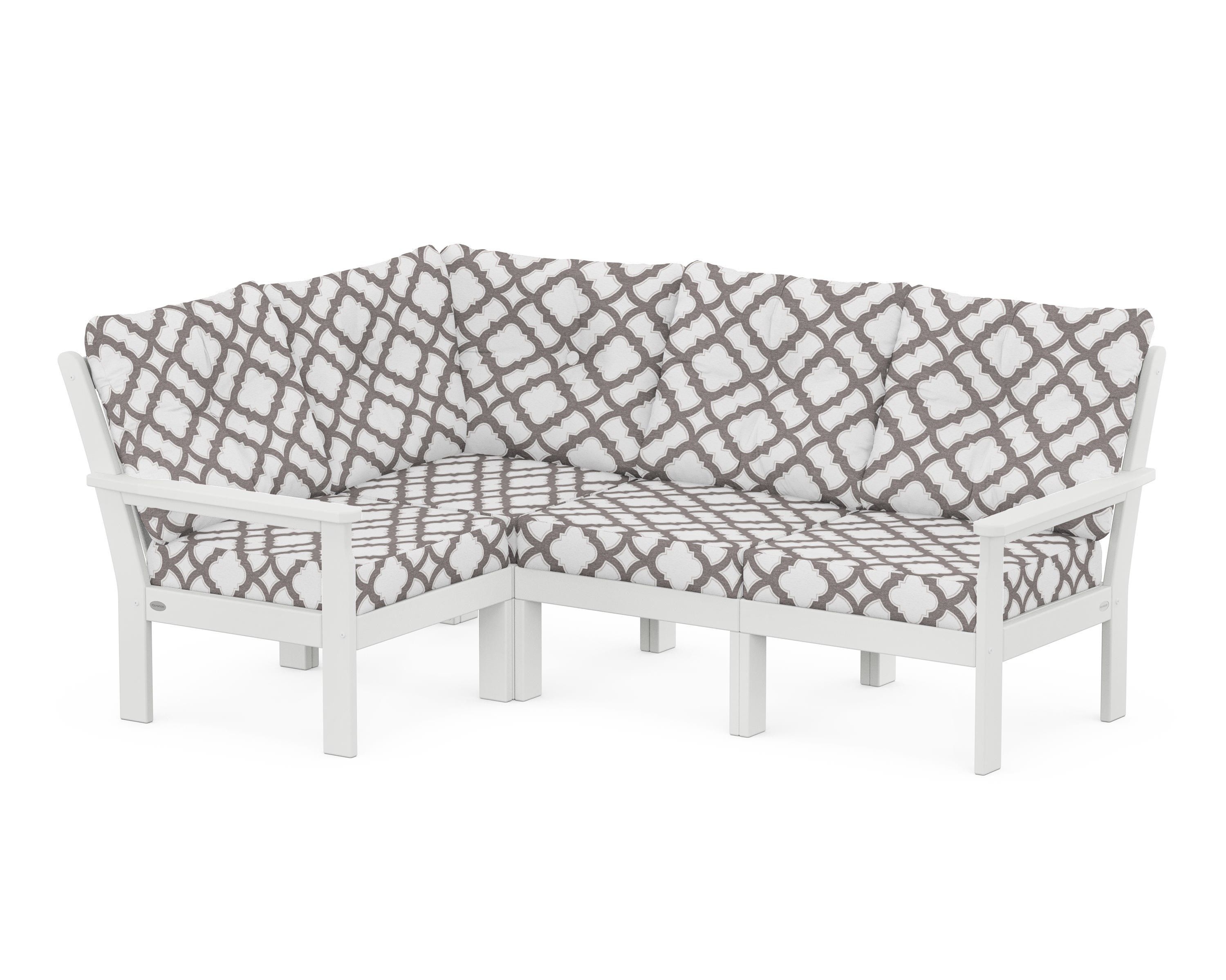 POLYWOOD® Vineyard 4-Piece Sectional in White / Trellis Grey Mist
