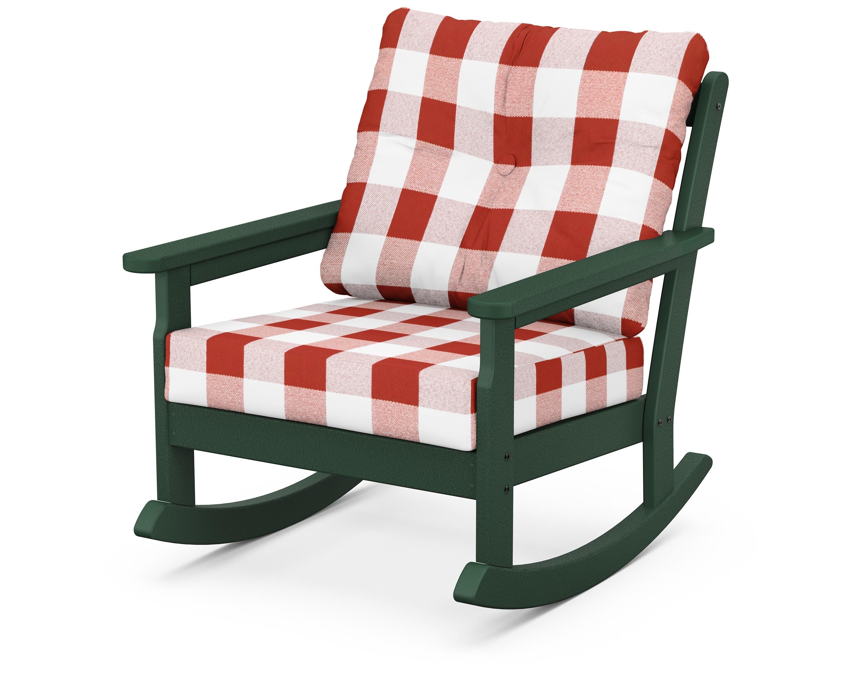 POLYWOOD® Vineyard Deep Seating Rocking Chair in Green / Buffalo Plaid Crimson