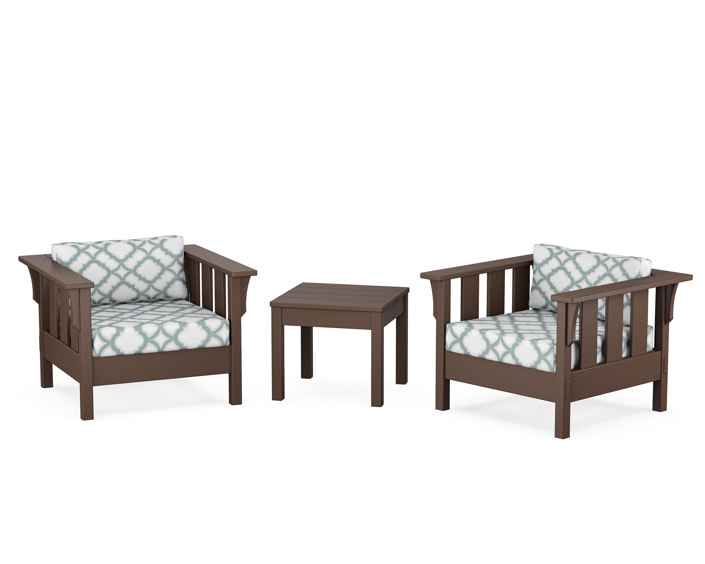 Martha Stewart by POLYWOOD® Acadia 3-Piece Deep Seating Set in Mahogany / Trellis Glacier Spa