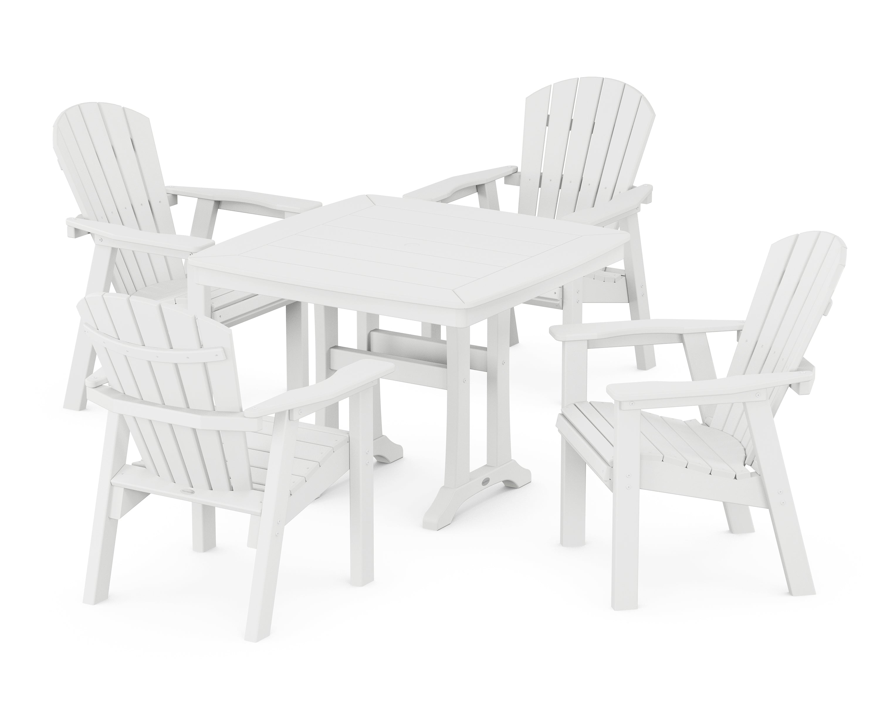 POLYWOOD® Seashell 5-Piece Dining Set with Trestle Legs in White