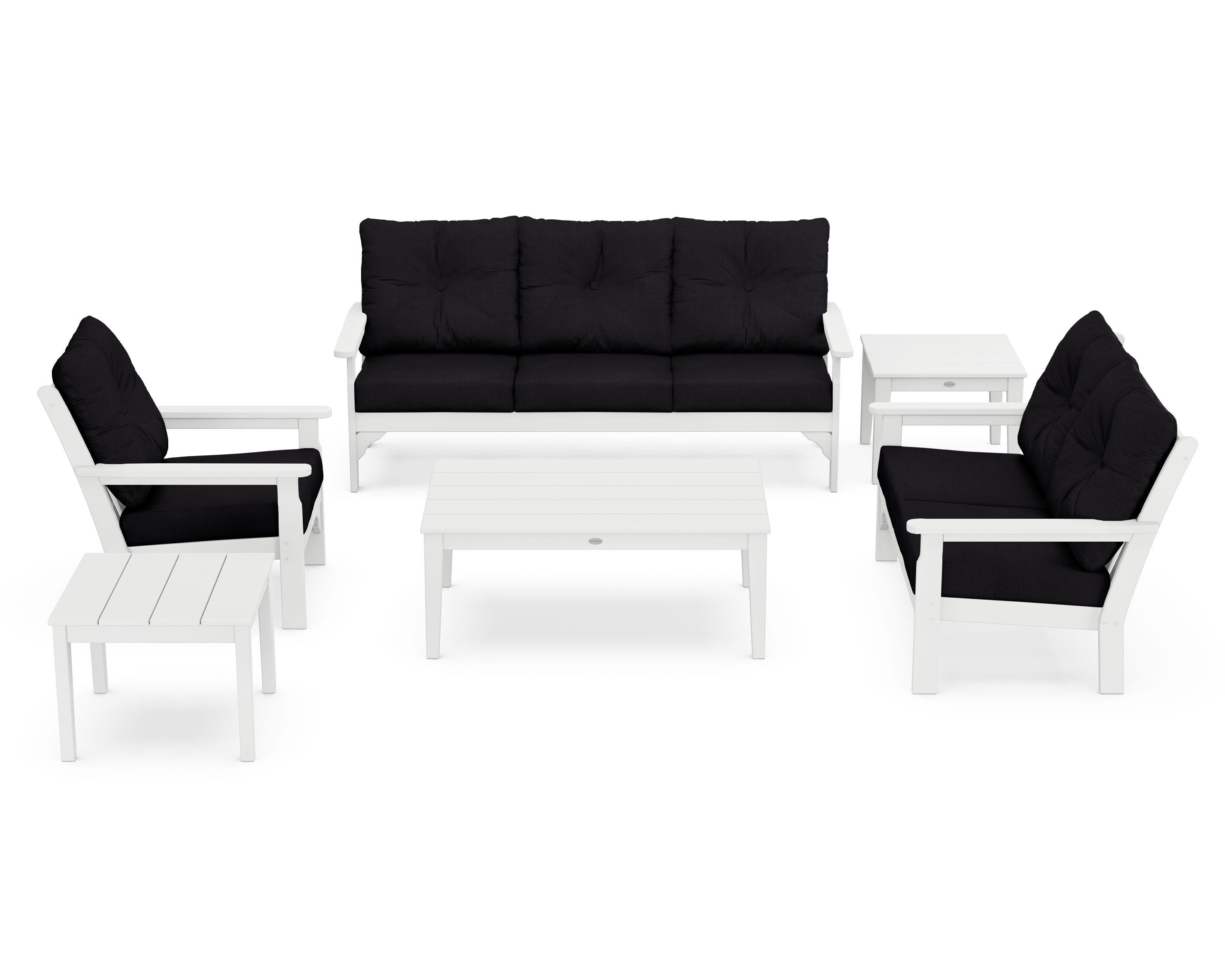 POLYWOOD® Vineyard 6-Piece Deep Seating Set in White / Midnight Linen