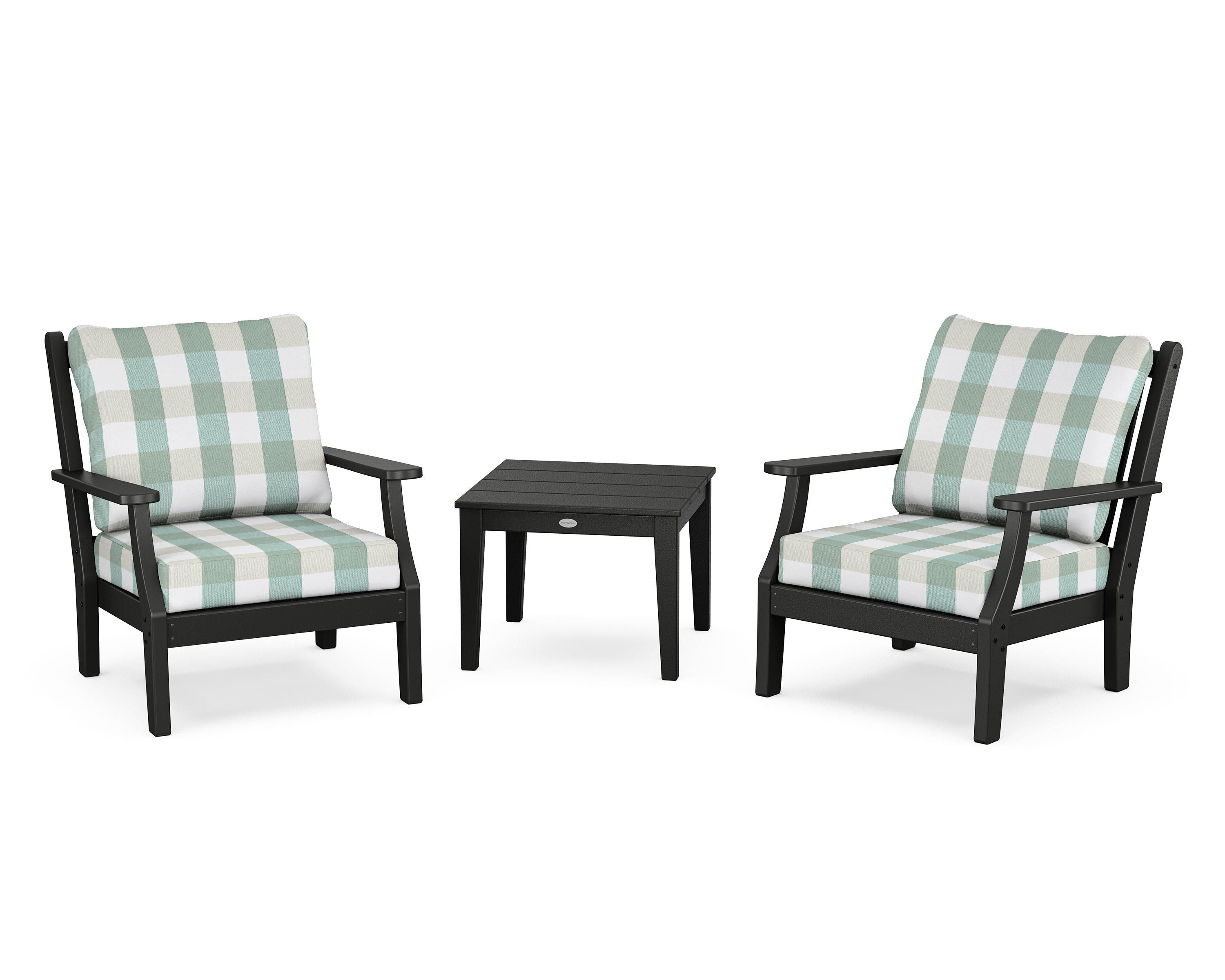 Country Living Wovendale 3-Piece Deep Seating Set in Black / Buffalo Plaid Glacier Spa