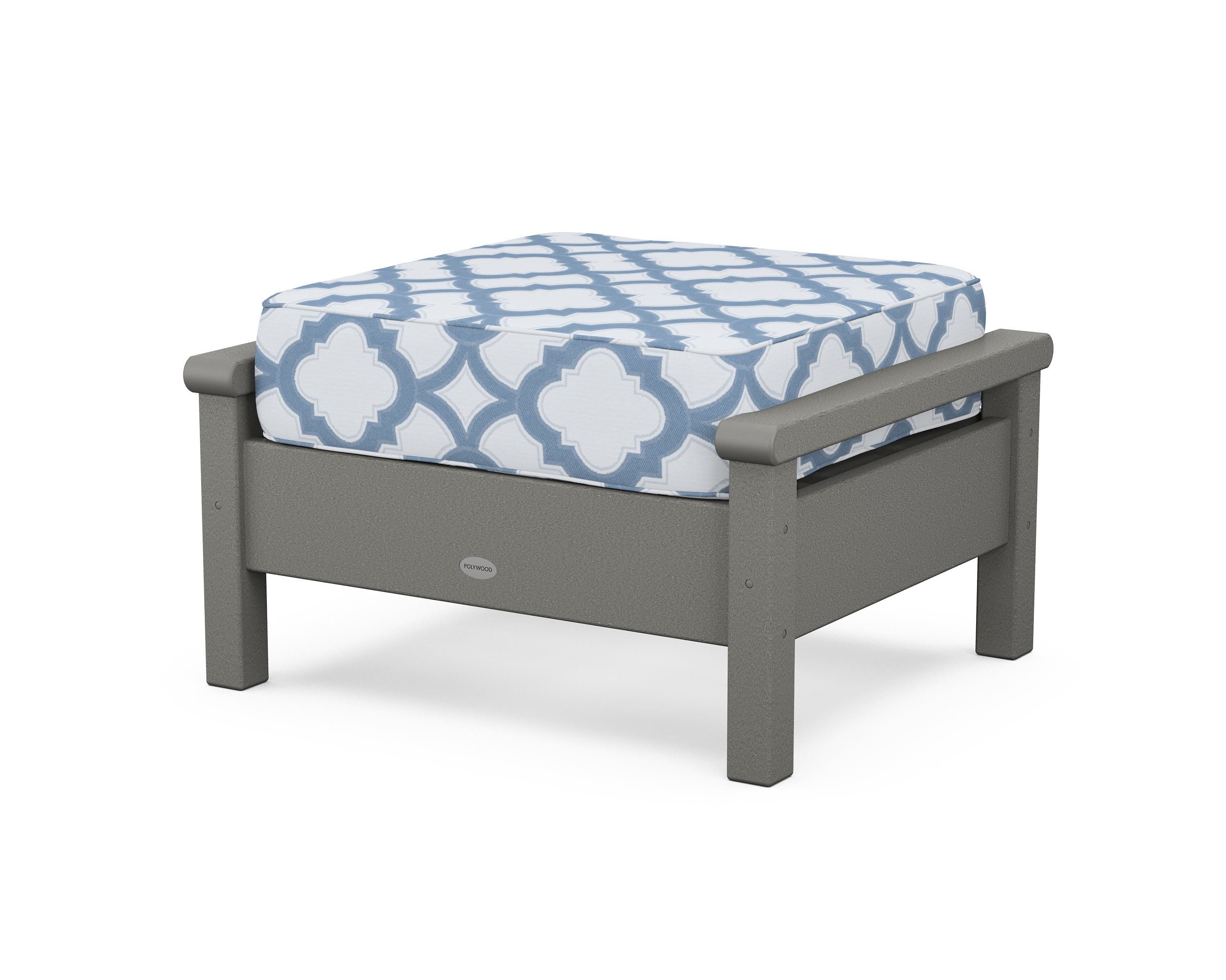 POLYWOOD® Harbour Deep Seating Ottoman in Slate Grey / Trellis Sky Blue