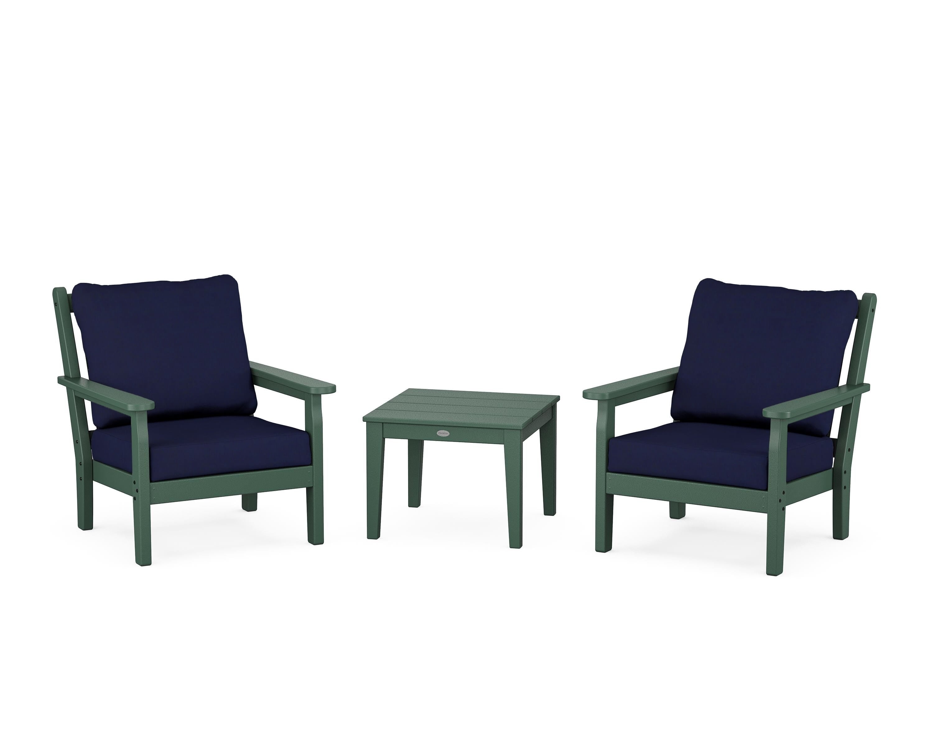 POLYWOOD® Chippendale 3-Piece Deep Seating Set in Green / Navy