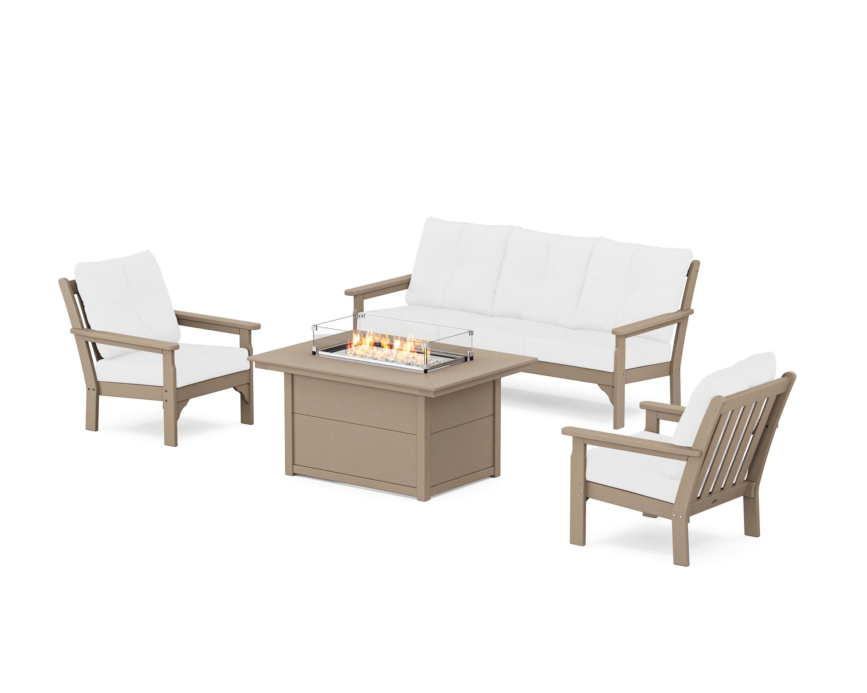 POLYWOOD® Vineyard Deep Seating Fire Pit Table Set in Vintage Sahara / Natural